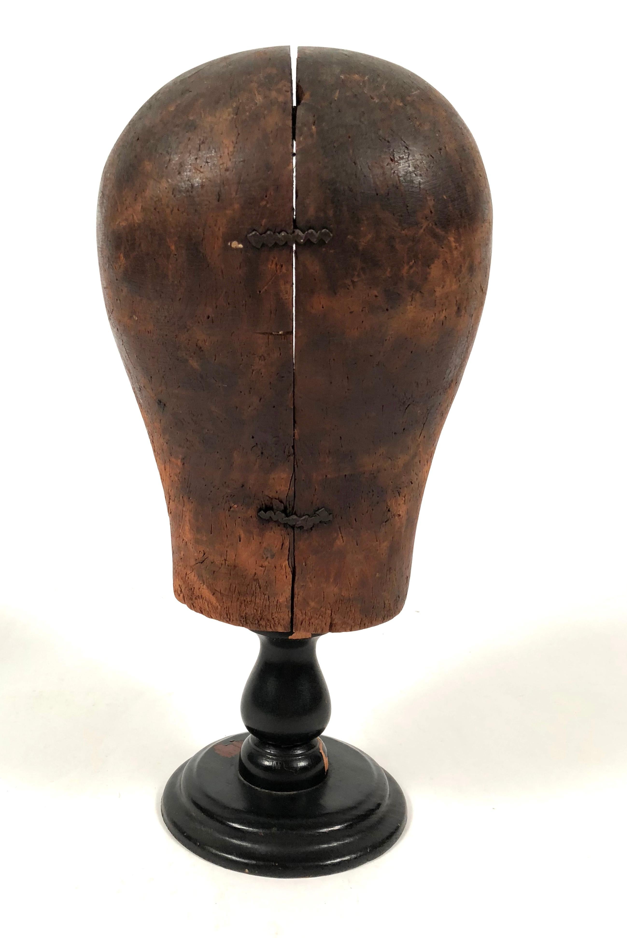 19th Century Carved Head of a Man, Hat Display Form 2