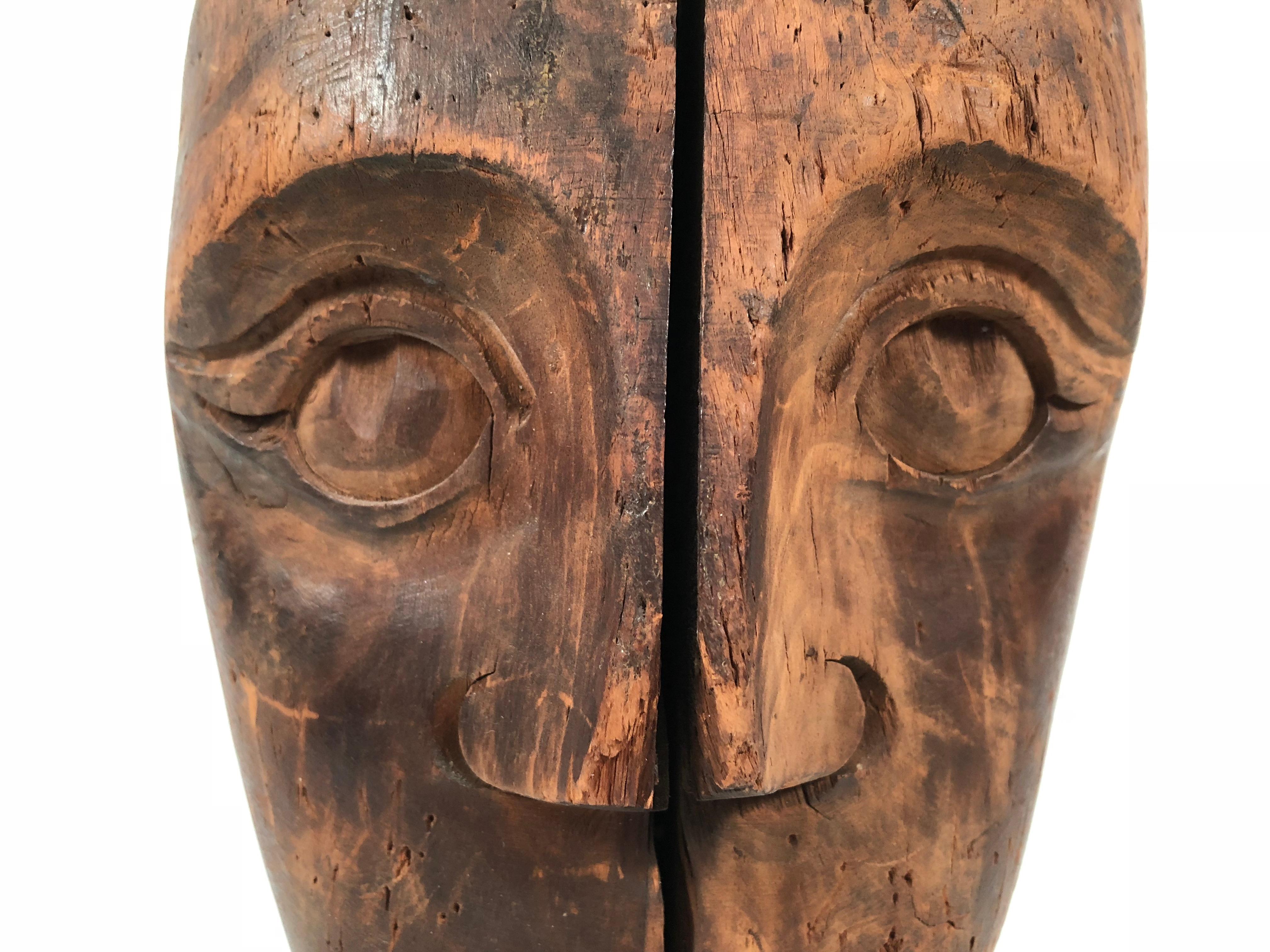 Late 19th Century 19th Century Carved Head of a Man, Hat Display Form