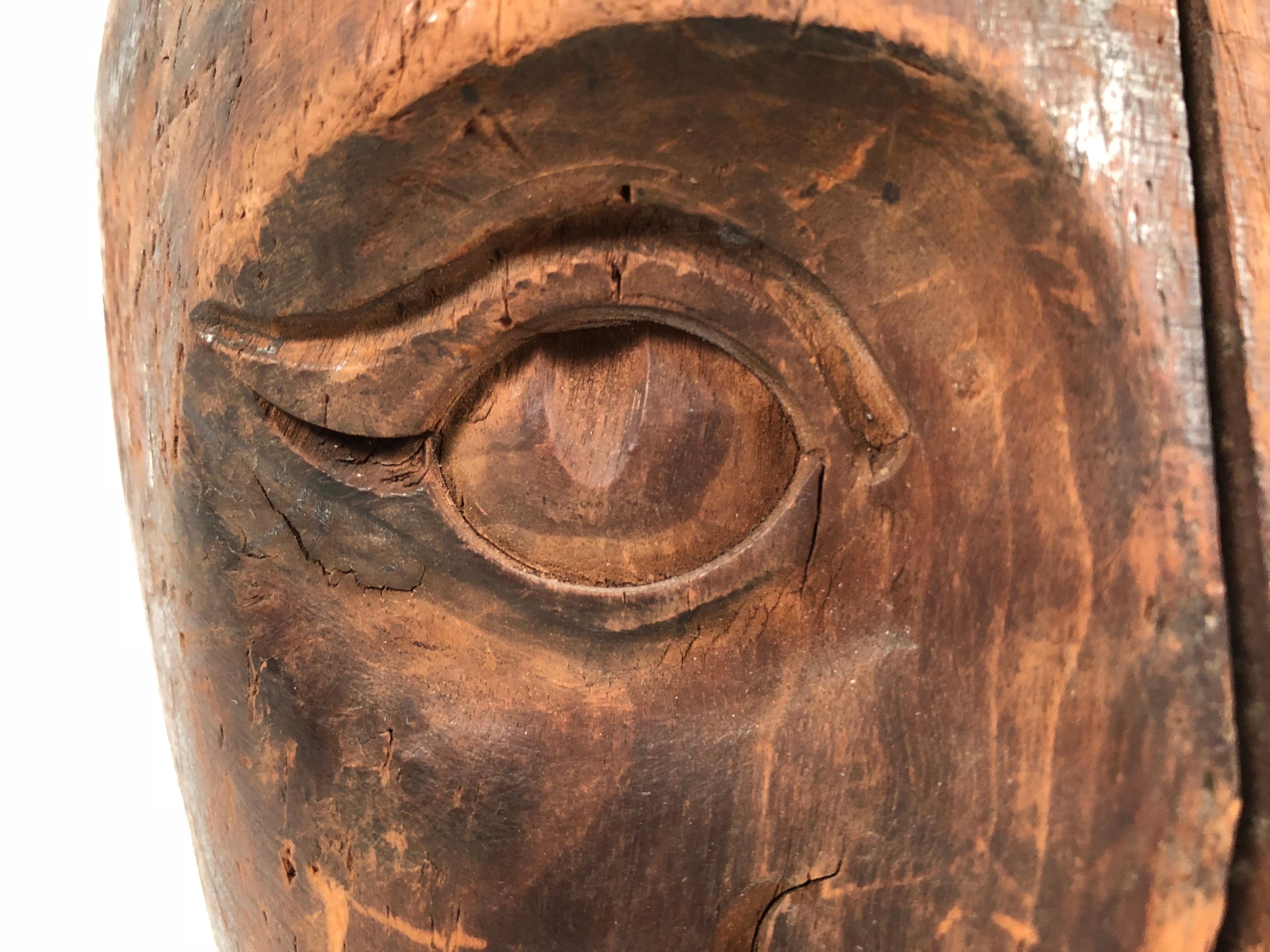 Wood 19th Century Carved Head of a Man, Hat Display Form