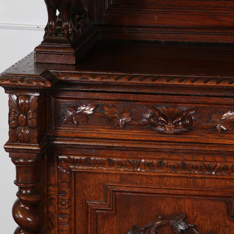 Hand-Carved 19th Century Carved Henri II Buffet Deux Corps in Oak