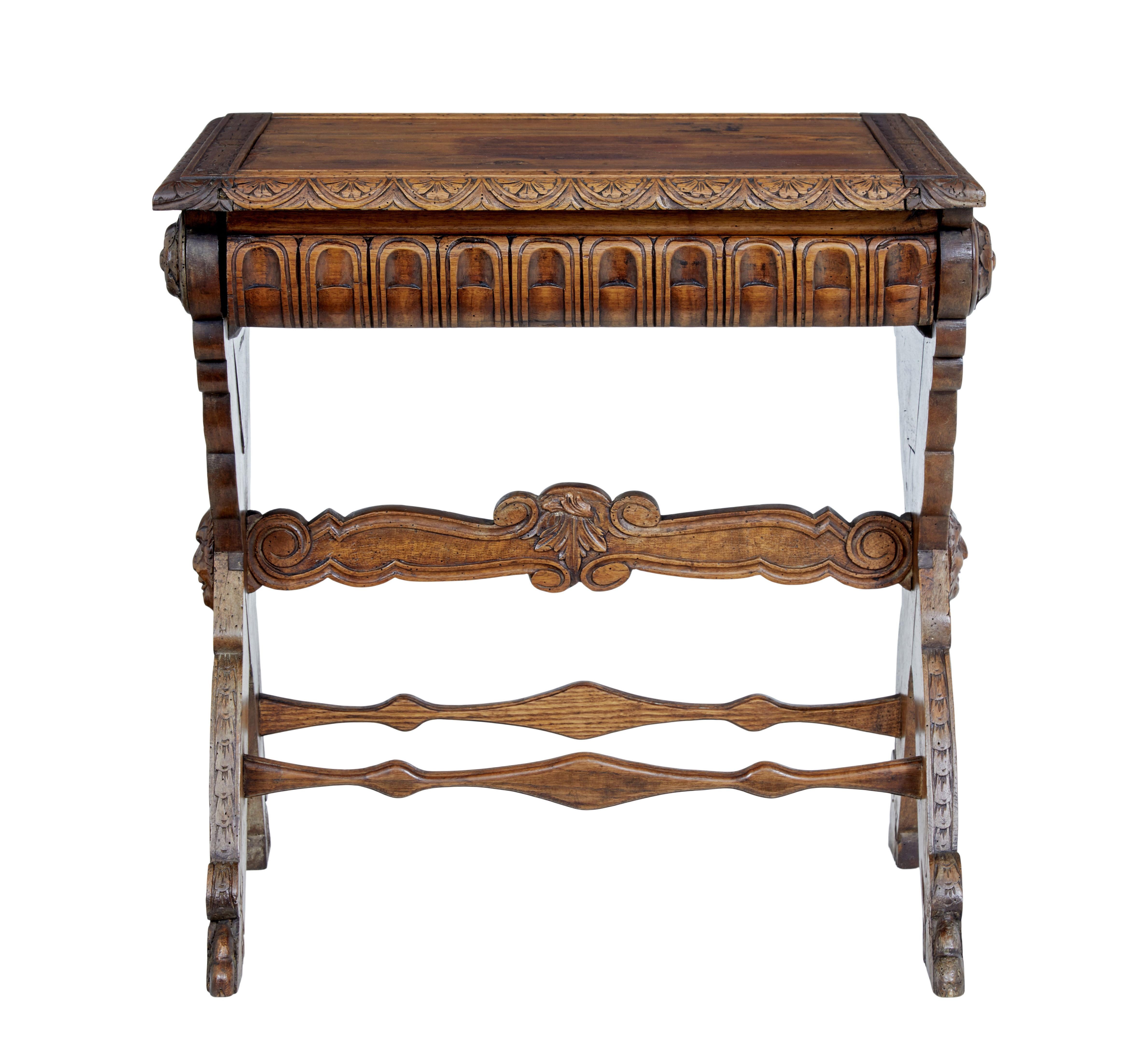 Hand-Carved 19th century carved Iitalian walnut and pine occasional table For Sale