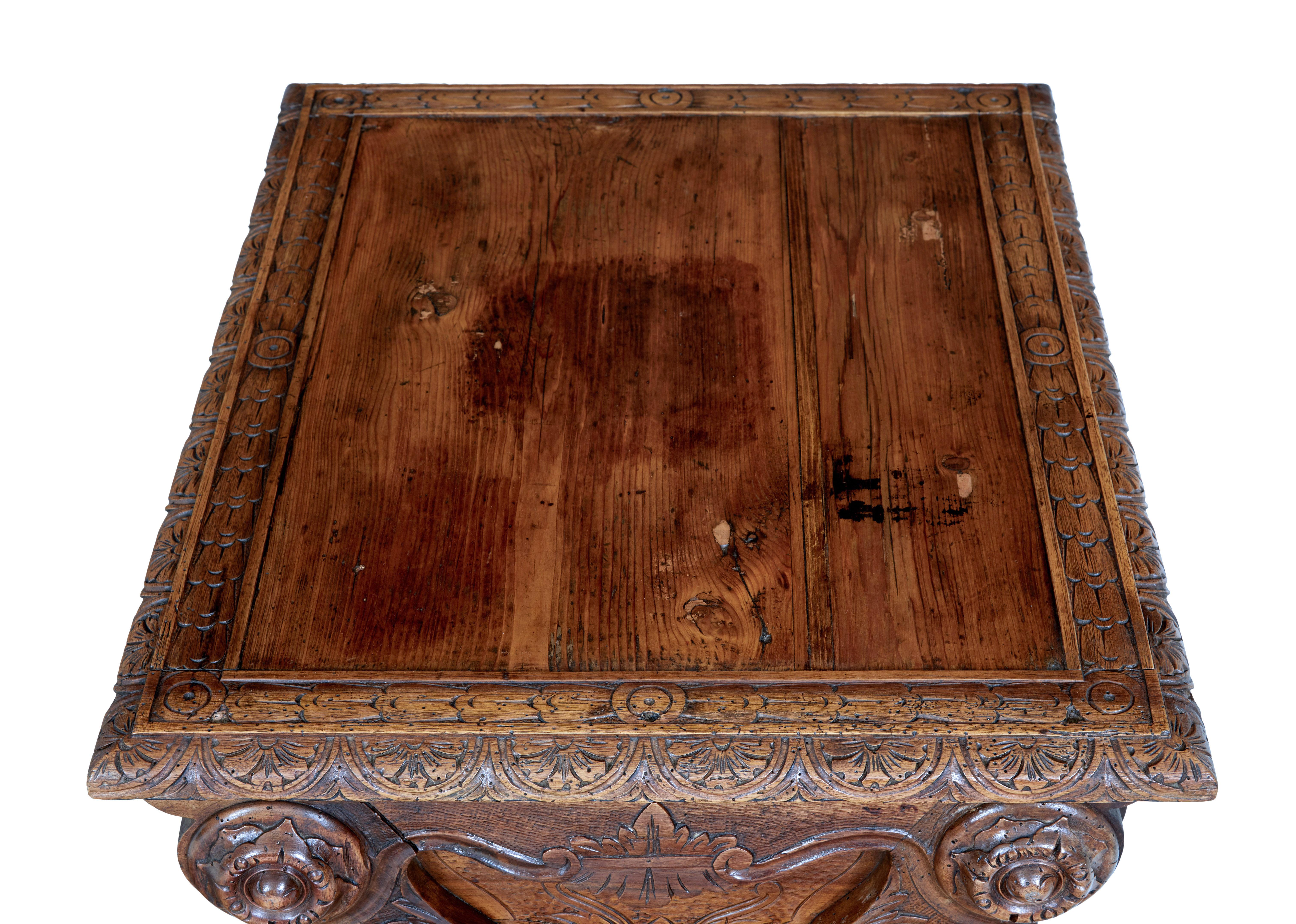 19th century carved Iitalian walnut and pine occasional table In Good Condition For Sale In Debenham, Suffolk