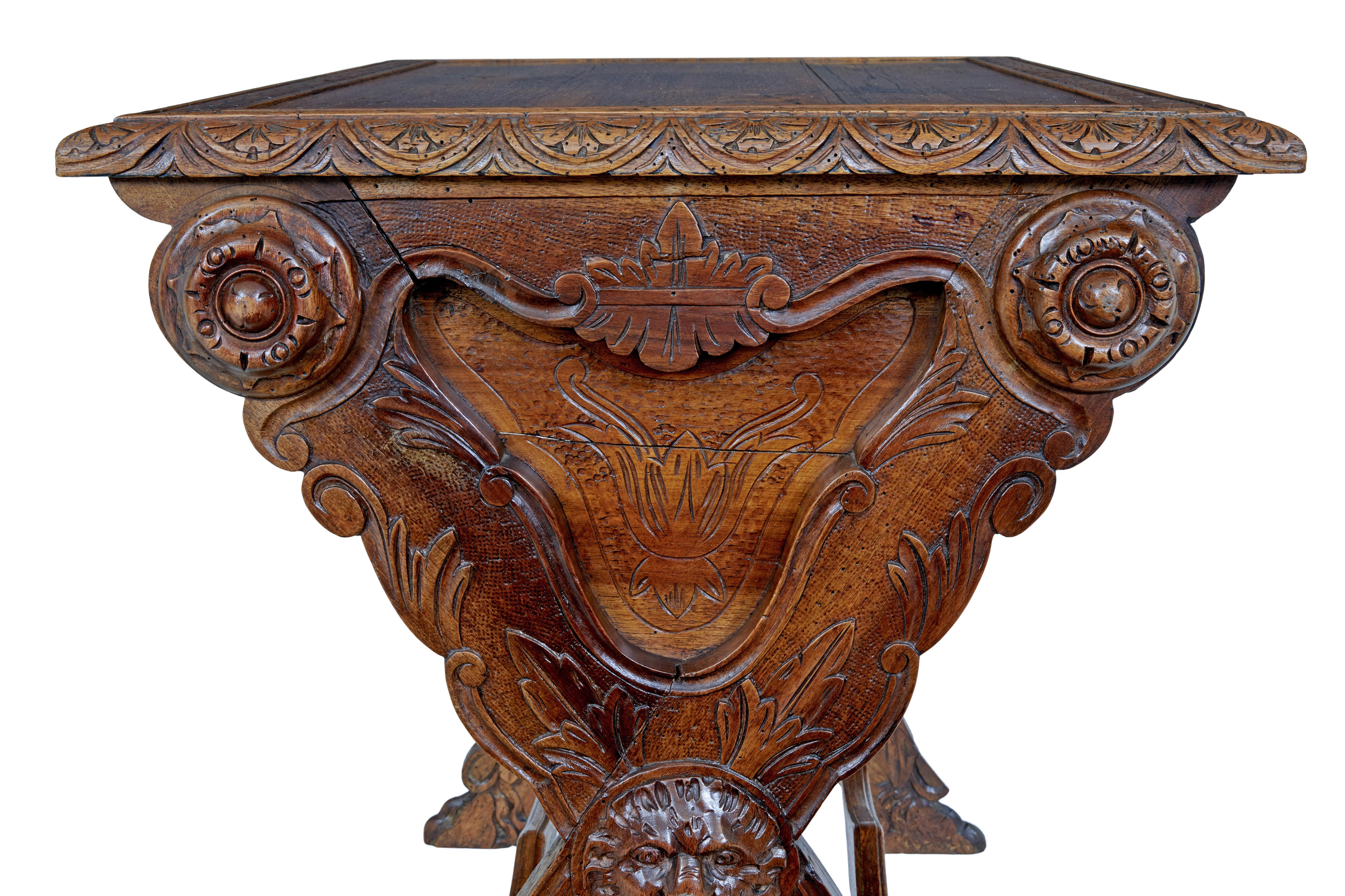 19th Century 19th century carved Iitalian walnut and pine occasional table For Sale