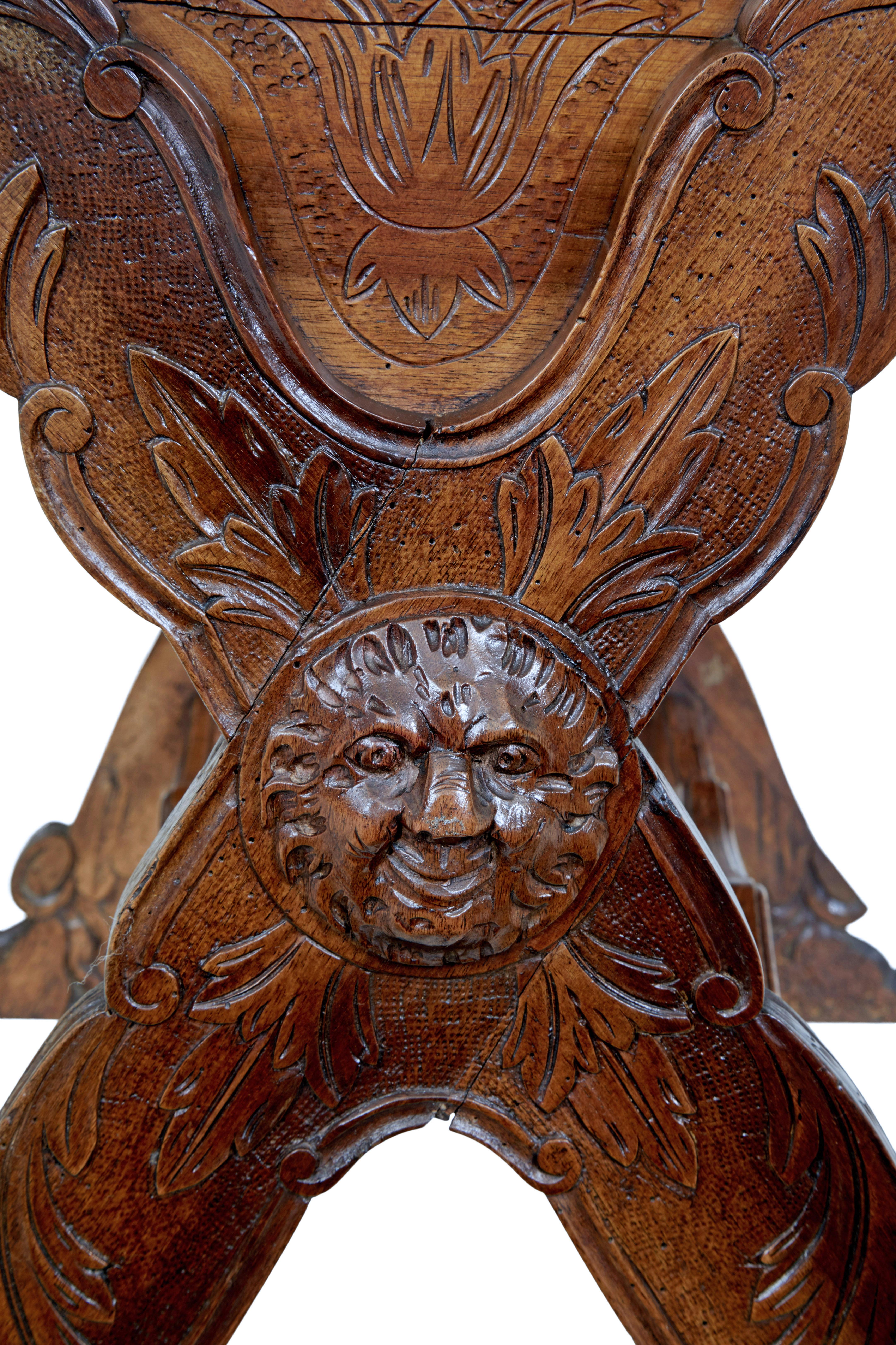 Walnut 19th century carved Iitalian walnut and pine occasional table For Sale