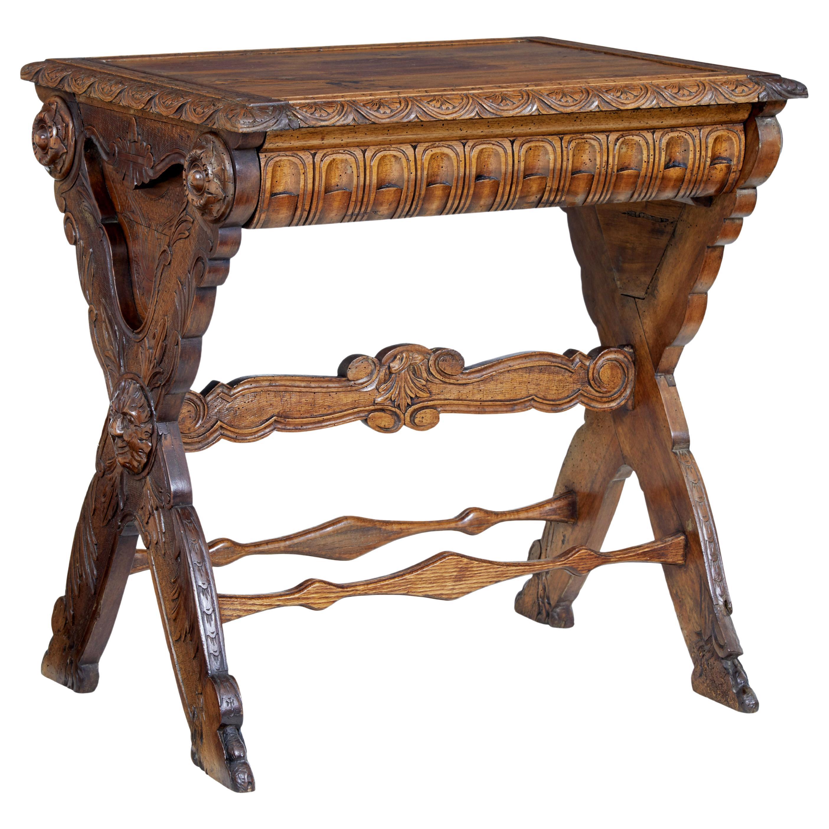 19th century carved Iitalian walnut and pine occasional table For Sale