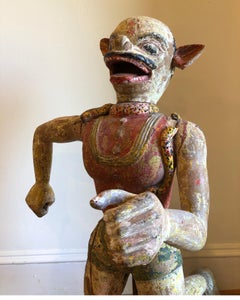 19th Century Carved Indian Carnival God Figure, Polychrome Paint on Stand