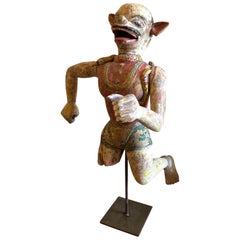 Figurine de dieu du carnaval indien sculptée du XIXe siècle, peinture polychrome sur pied