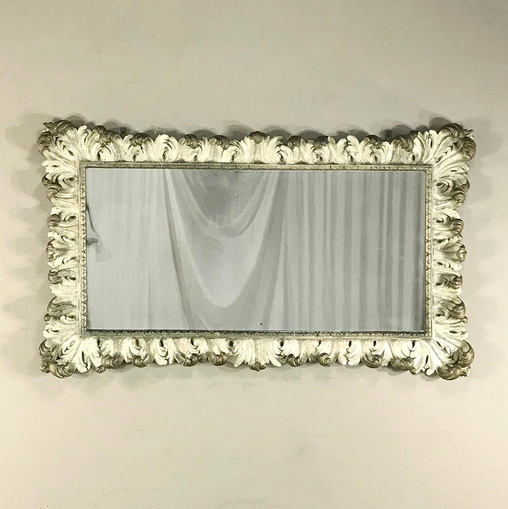 Hand-Carved 19th Century Carved Italian Baroque Painted Mirror