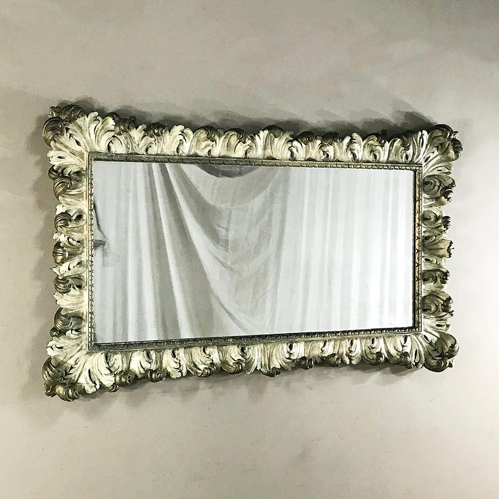 19th Century Carved Italian Baroque Painted Mirror In Good Condition In Dallas, TX