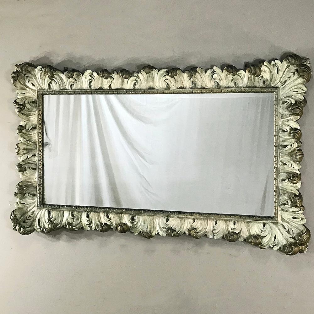 Late 19th Century 19th Century Carved Italian Baroque Painted Mirror