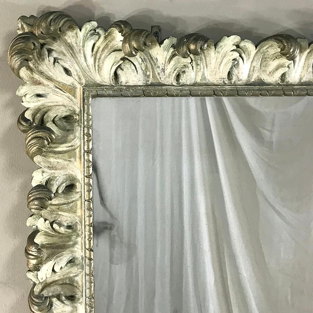 Wood 19th Century Carved Italian Baroque Painted Mirror