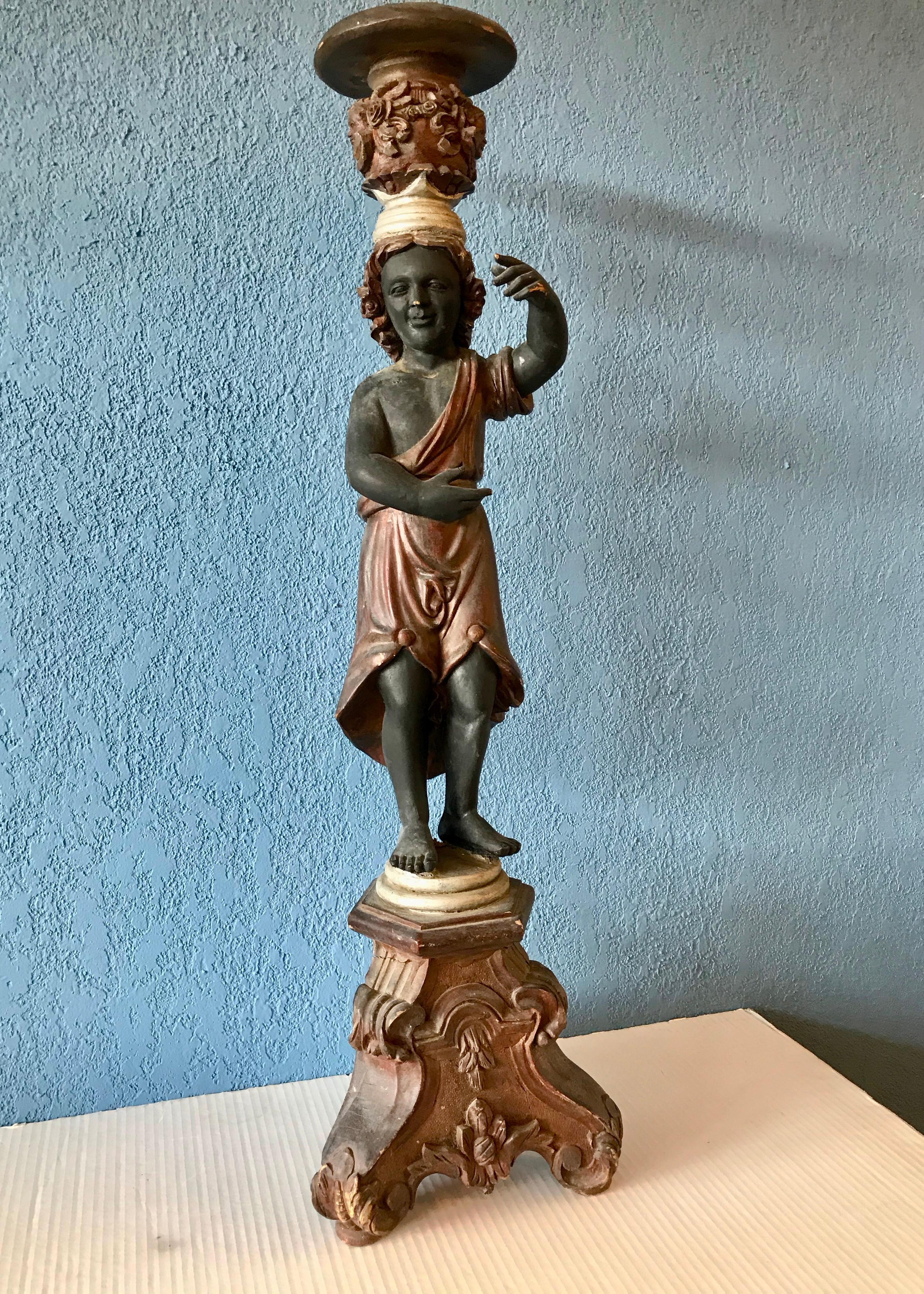 19TH Century Carved Italian Figural Pedestal In Good Condition For Sale In West Palm Beach, FL