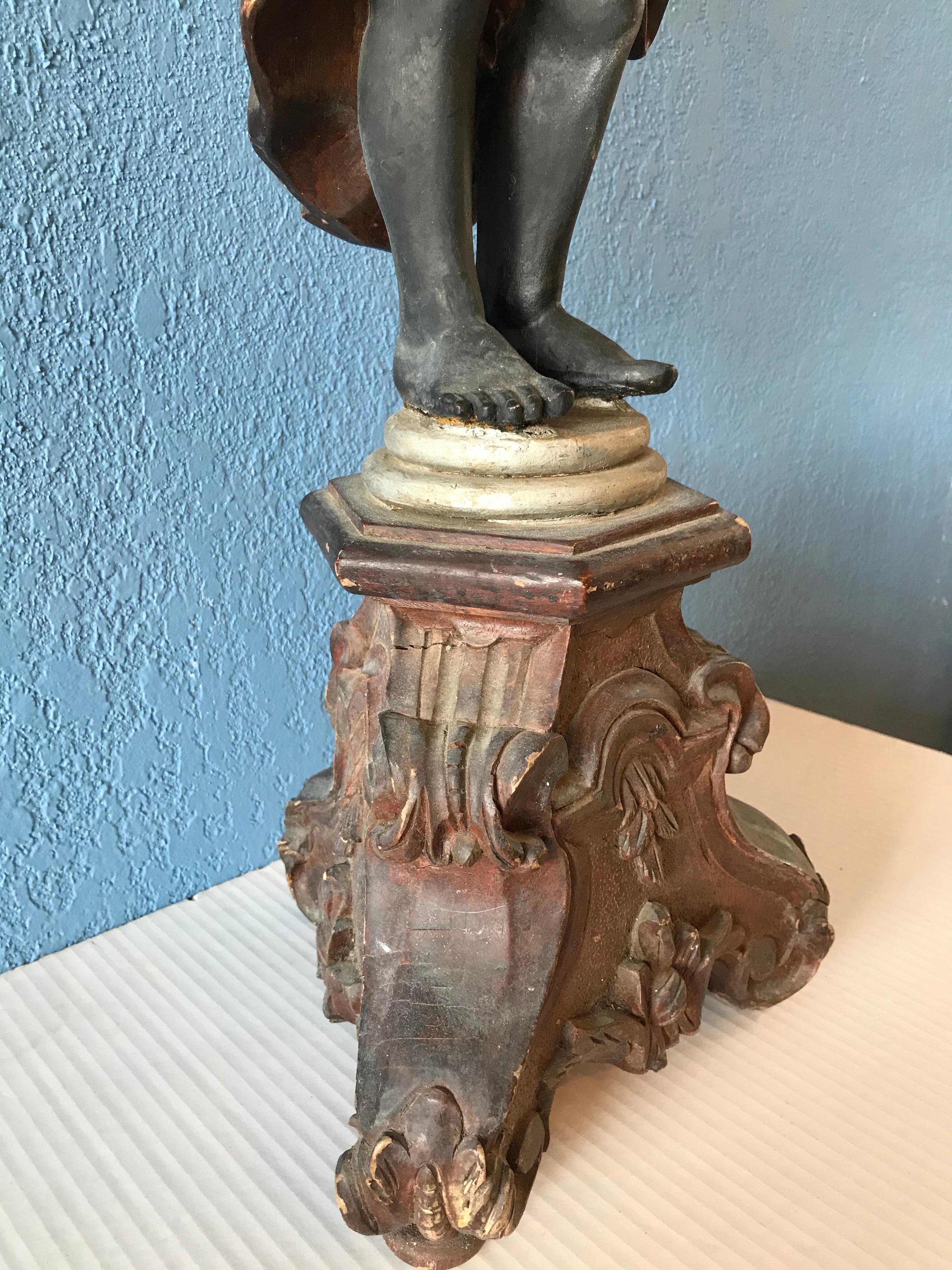 19th Century 19TH Century Carved Italian Figural Pedestal For Sale