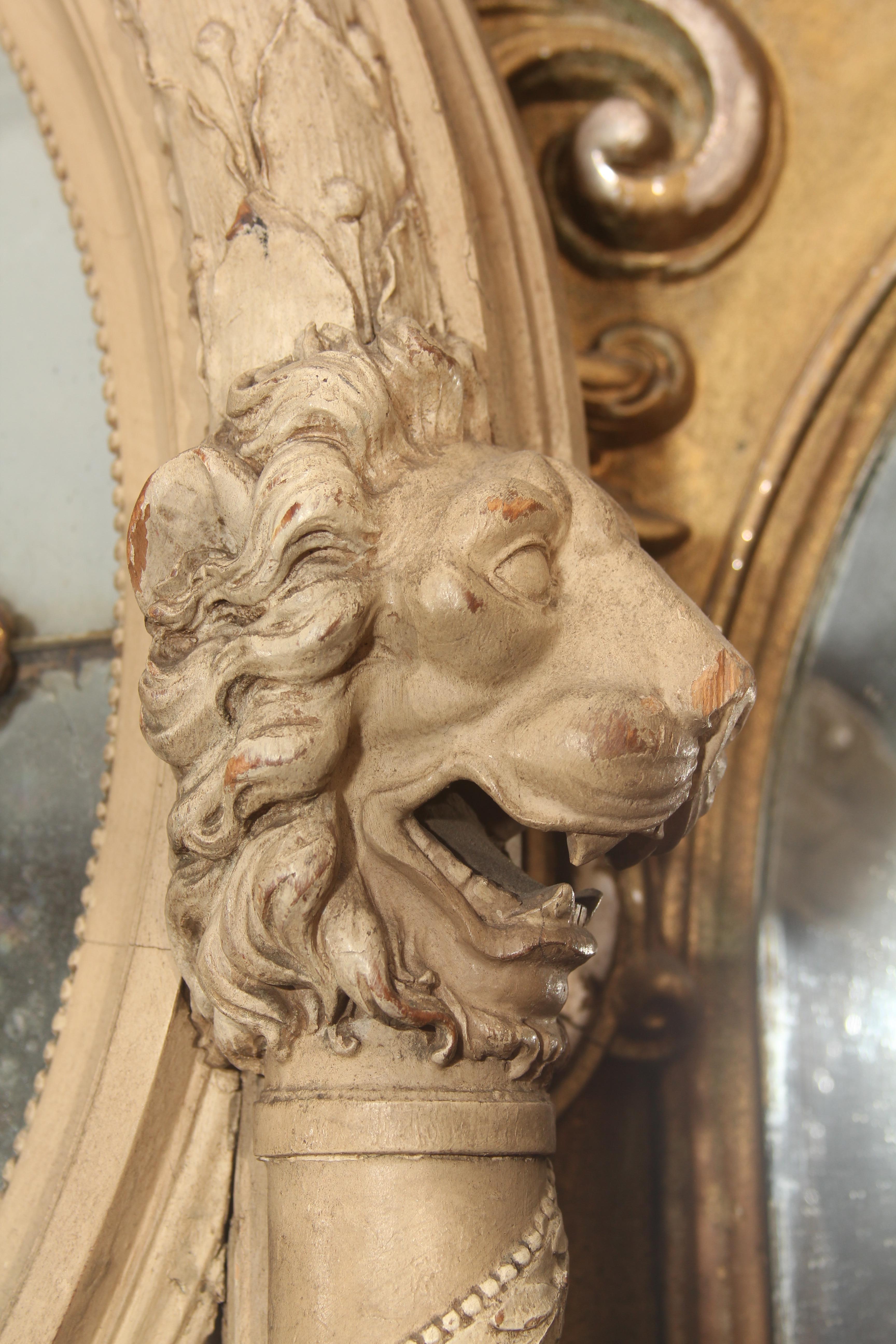 19th Century Carved Italian Mirror with Lions For Sale 4
