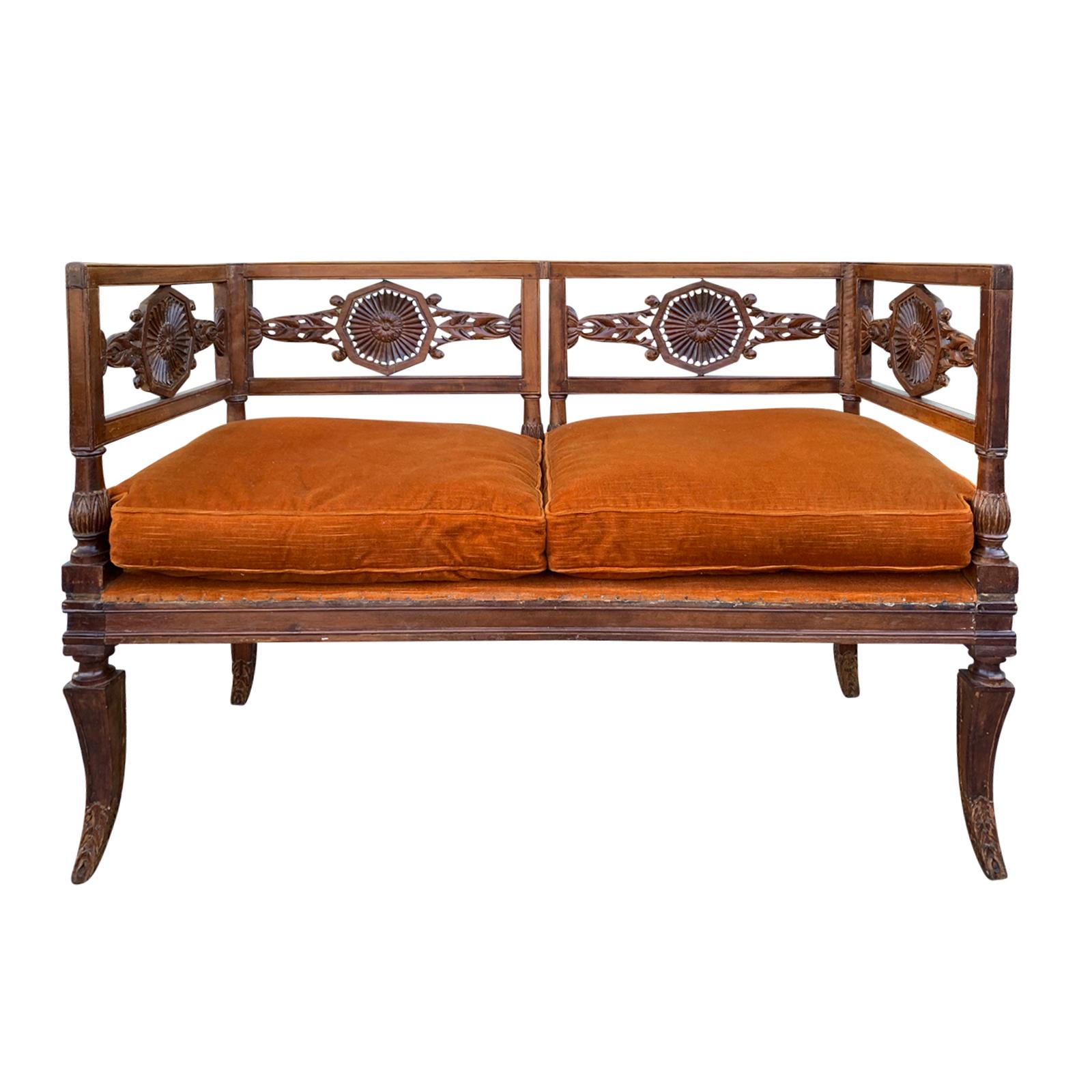 19th Century Carved Italian Neoclassical Settee