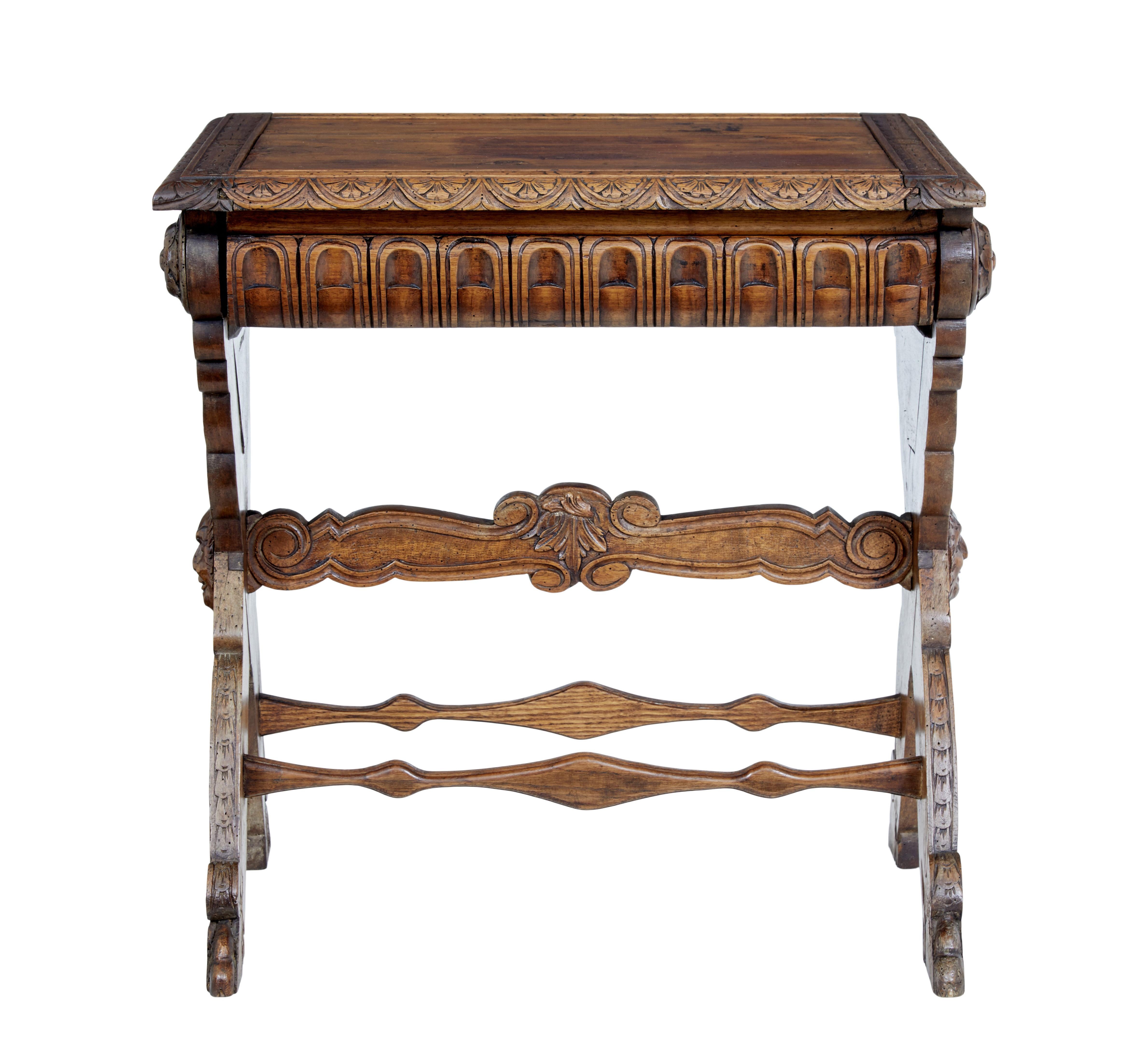 19th Century Carved Italian Walnut and Pine Occasional Table In Fair Condition In Debenham, Suffolk