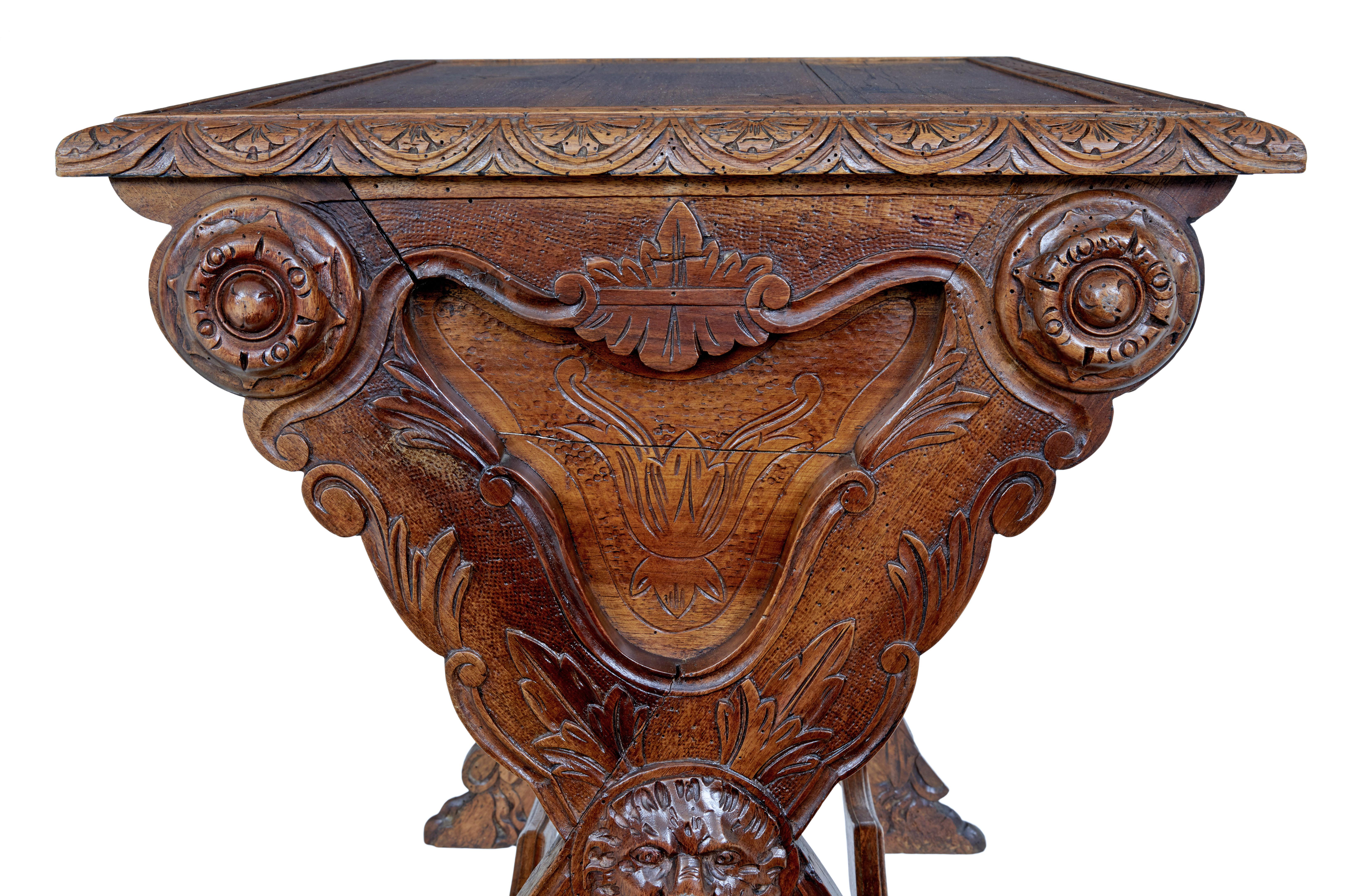 19th Century Carved Italian Walnut and Pine Occasional Table 2