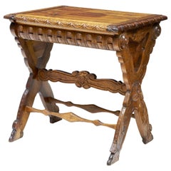 19th Century Carved Italian Walnut and Pine Occasional Table