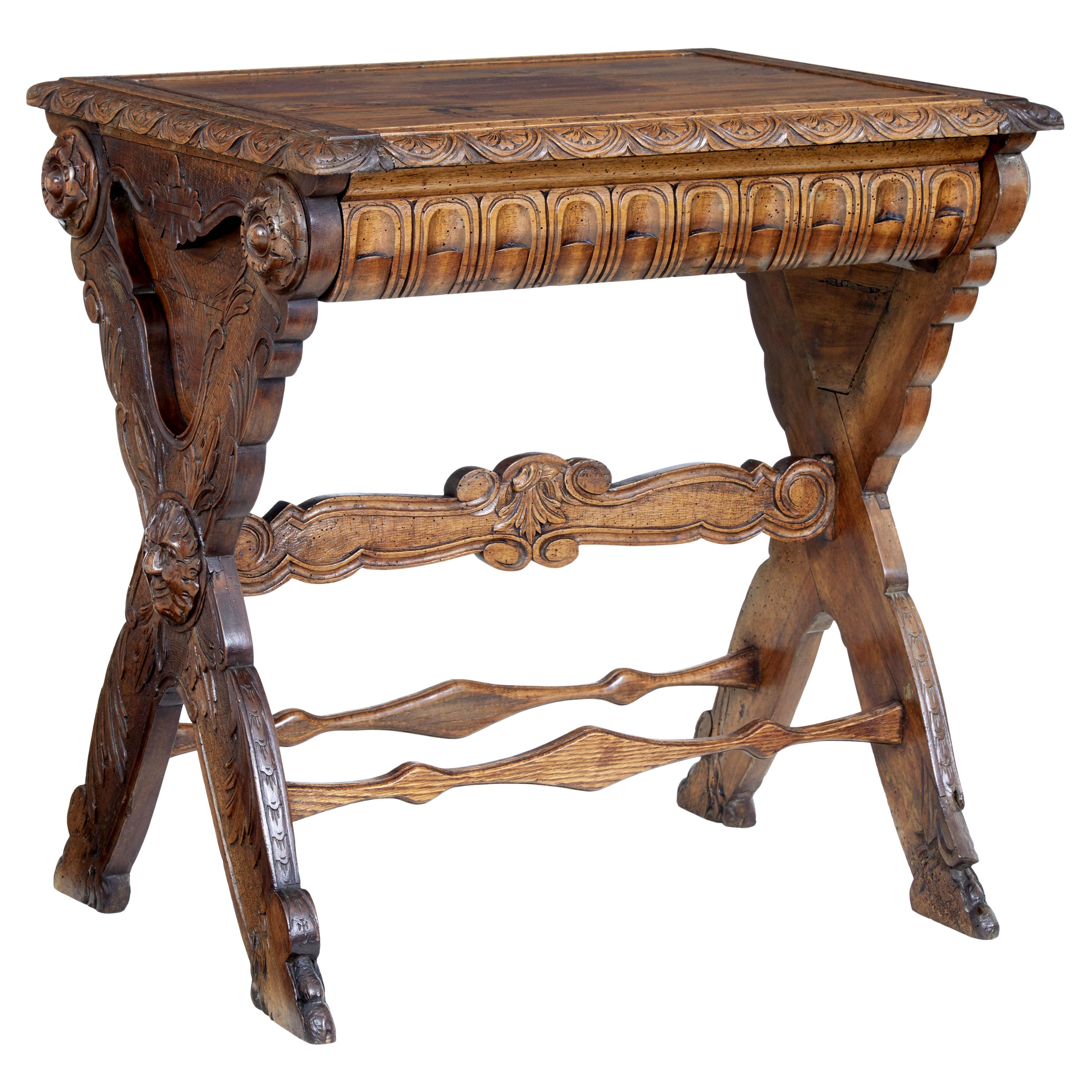 19th Century Carved Italian Walnut and Pine Occasional Table
