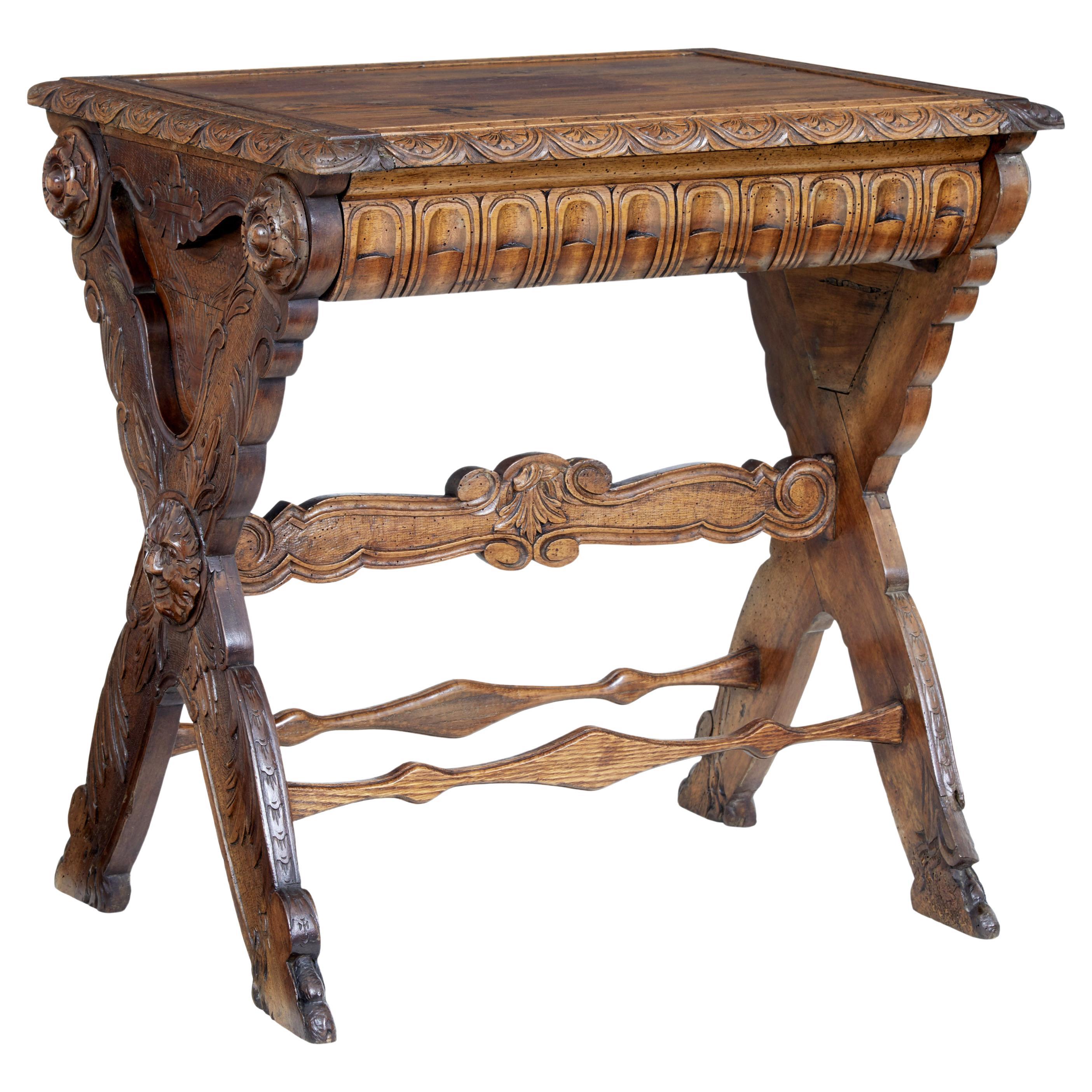 19th century carved Italian walnut and pine occasional table