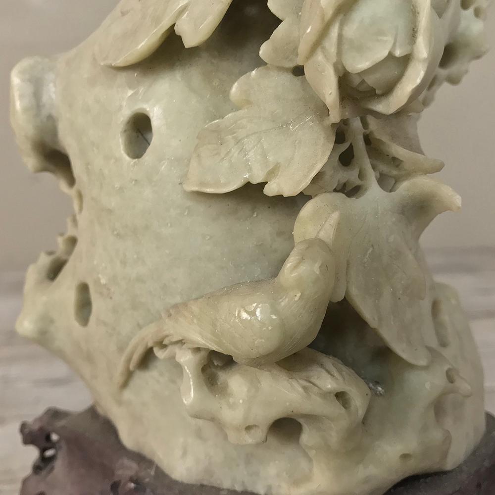 Hand-Crafted 19th Century Carved Jade Stone Bud Vase
