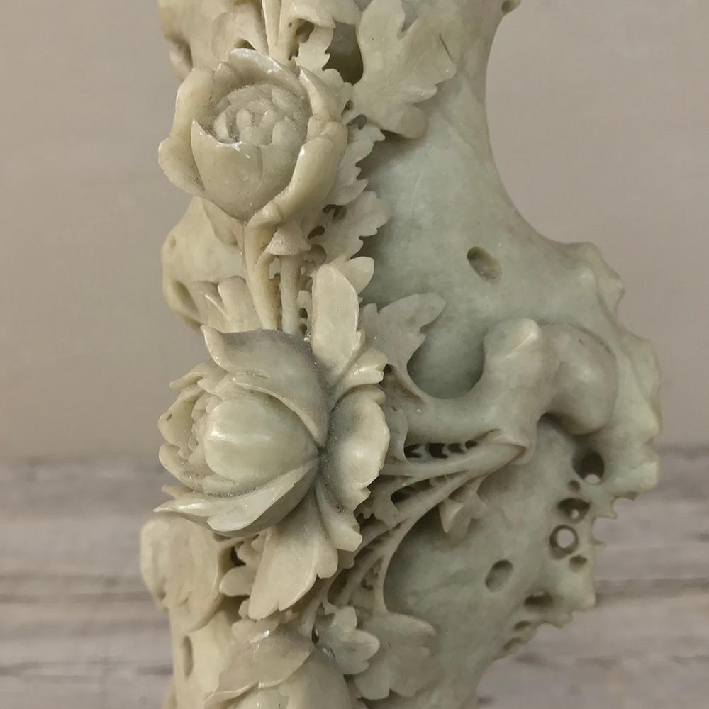 Late 19th Century 19th Century Carved Jade Stone Bud Vase