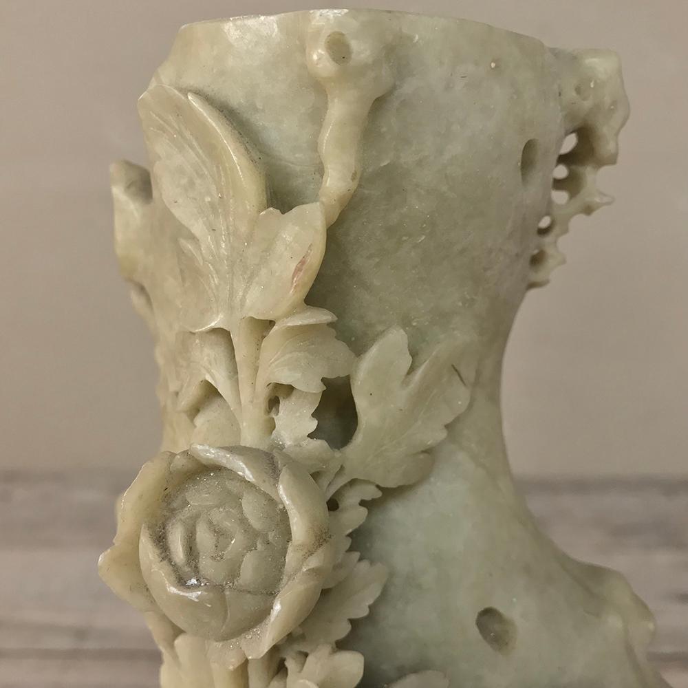 19th Century Carved Jade Stone Bud Vase 1