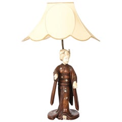 19th Century Carved Japanese Figure Lamp