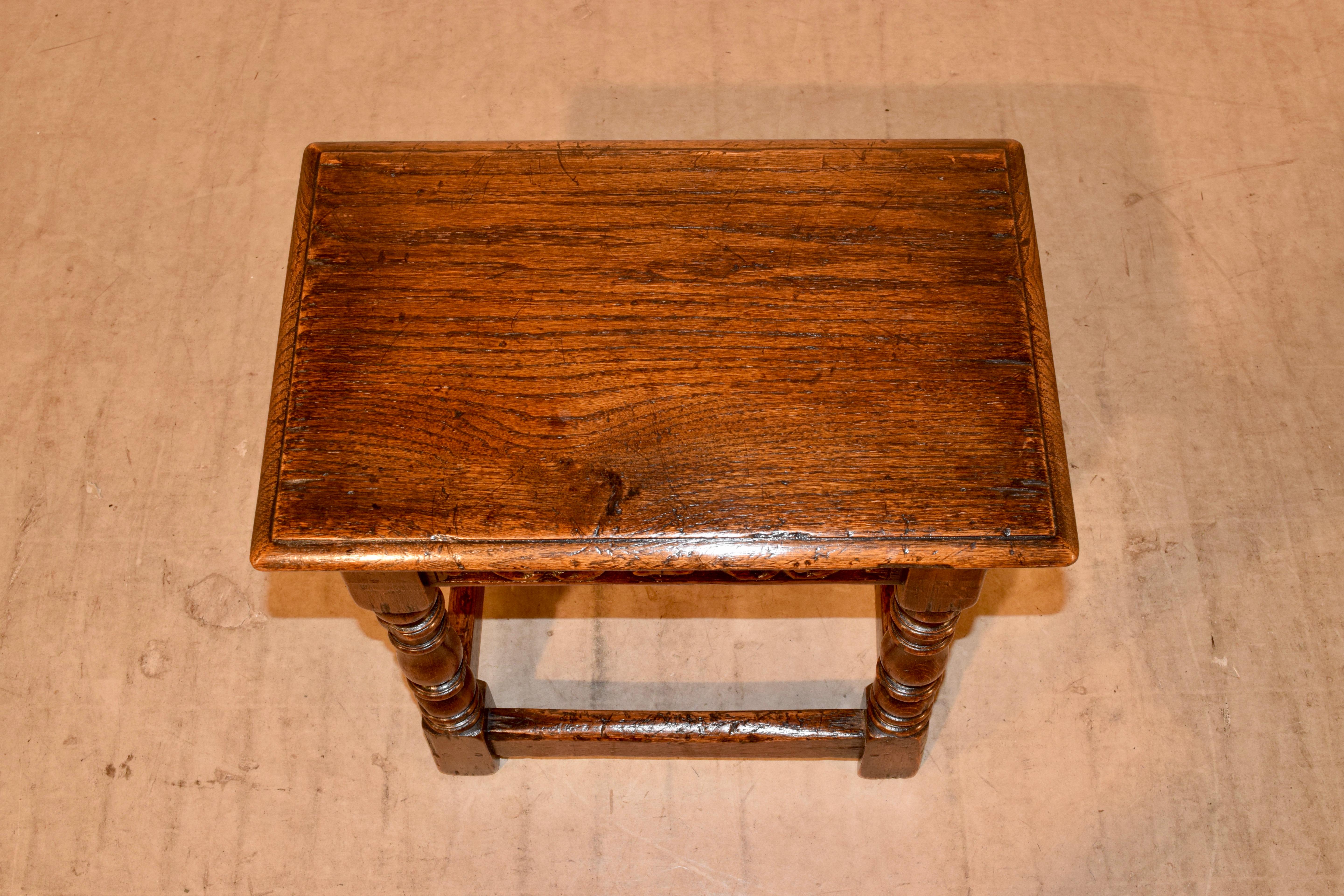Oak 19th Century Carved Joint Stool