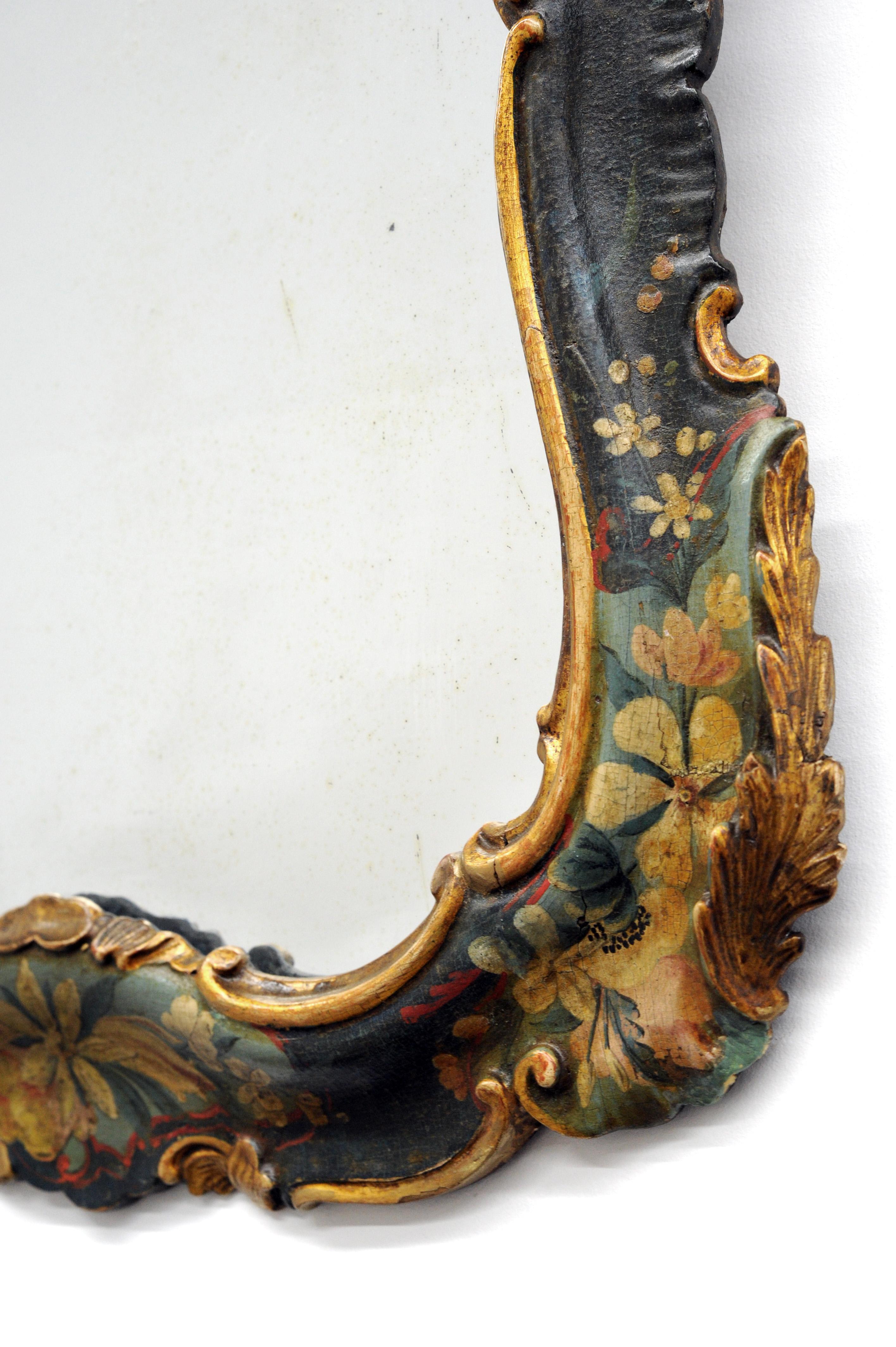 19th Century Carved Lacquered Partially Gilded Venice Wall Mirror In Good Condition In Washington, DC