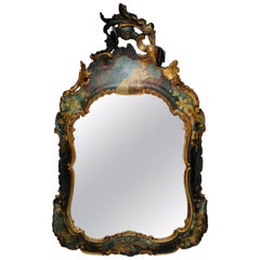 19th Century Carved Lacquered Partially Gilded Venice Wall Mirror