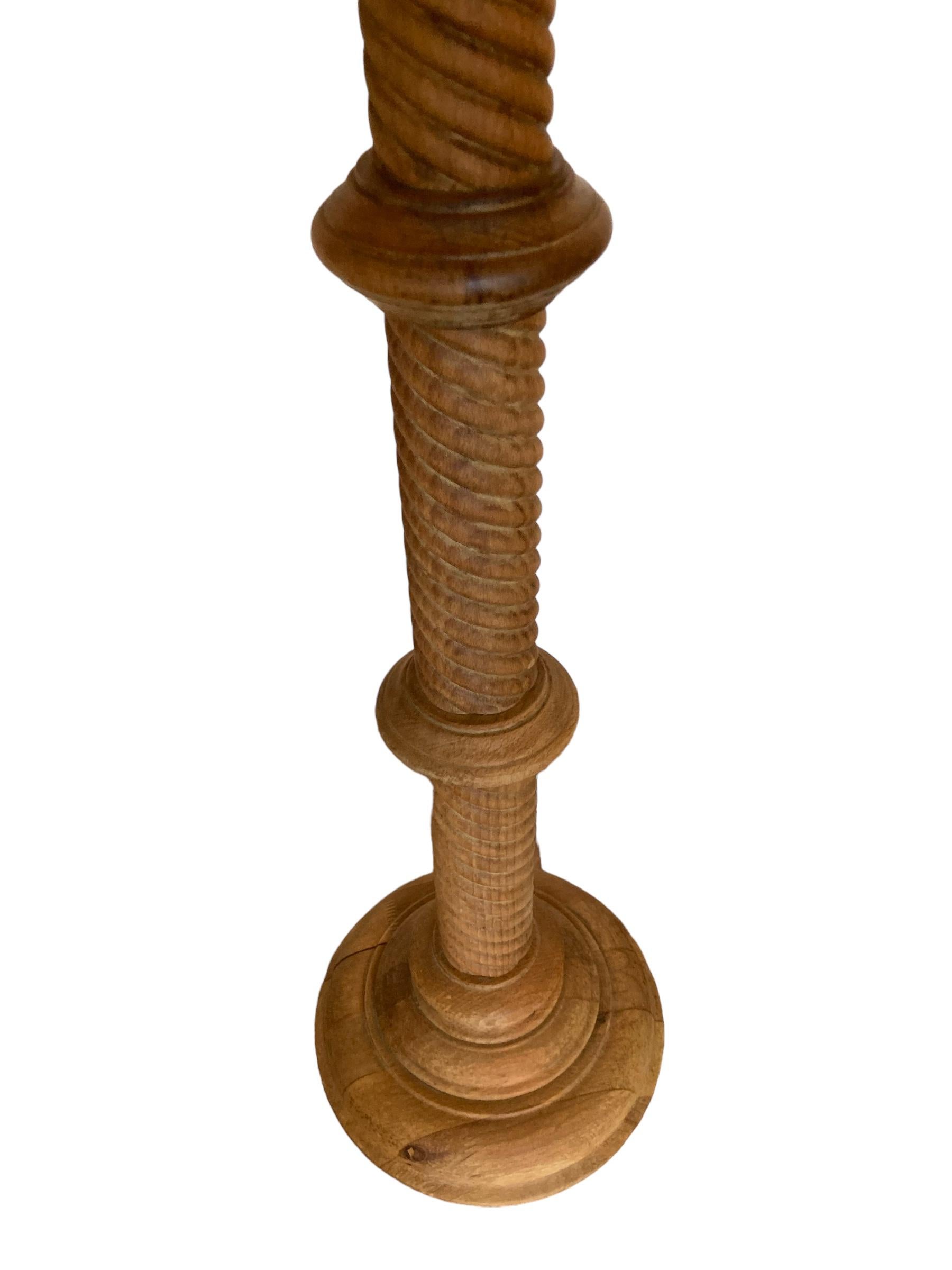19th Century Carved Light Oak Pedestal Torchere with a captivating barley twist  4