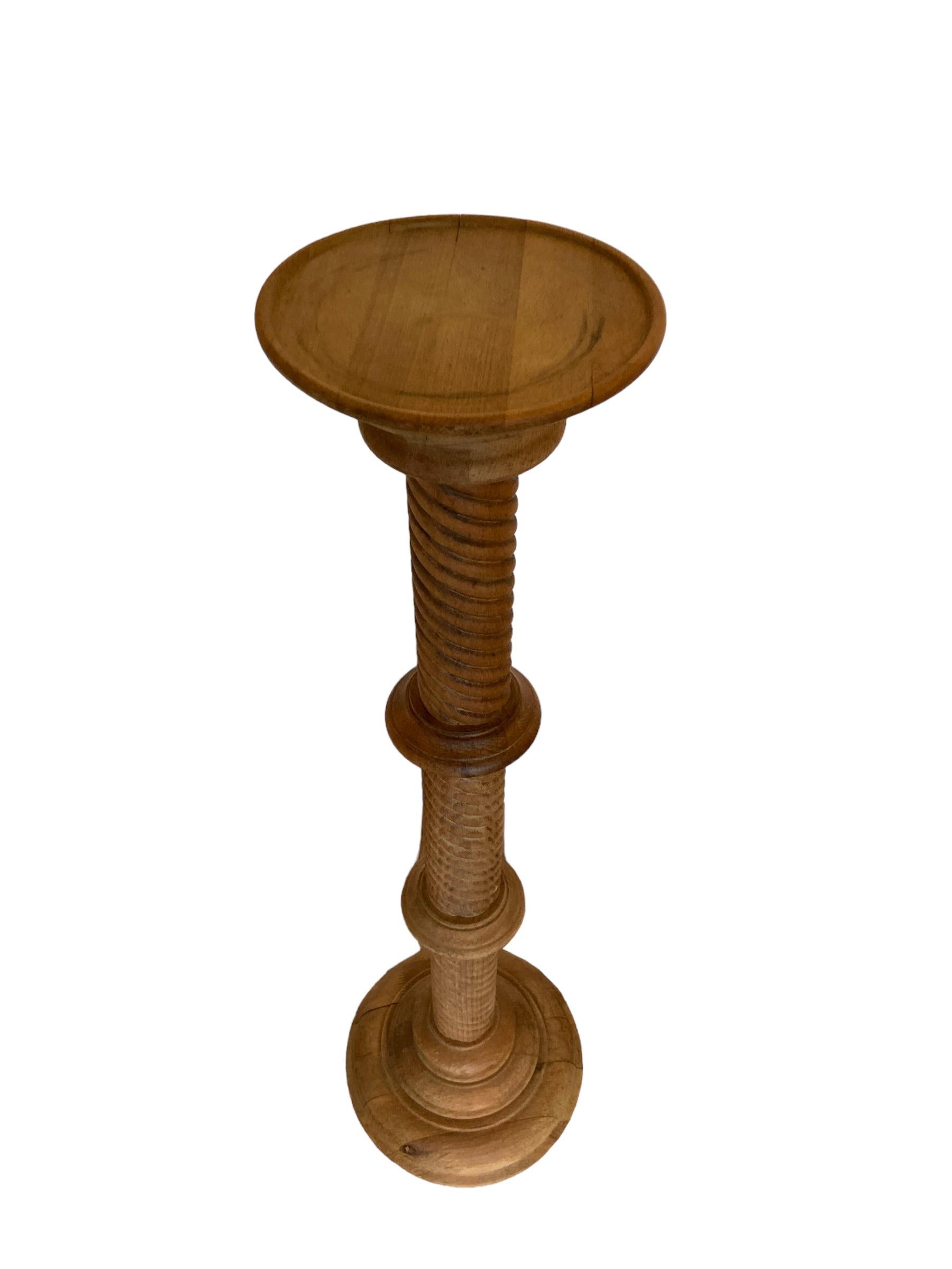 Victorian 19th Century Carved Light Oak Pedestal Torchere with a captivating barley twist 