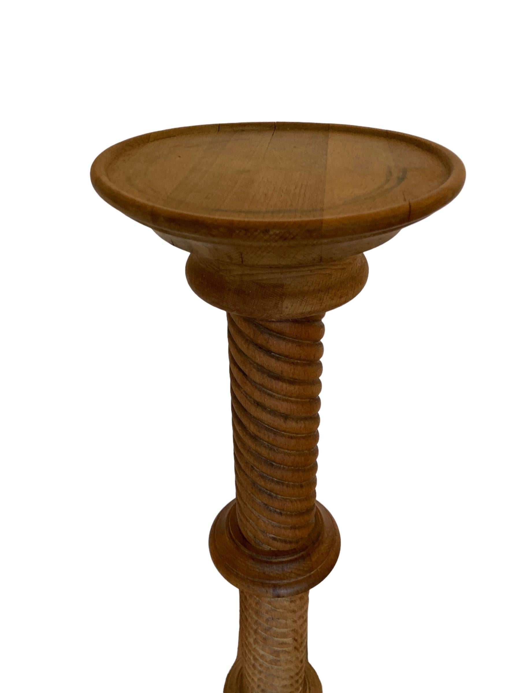 Early 20th Century 19th Century Carved Light Oak Pedestal Torchere with a captivating barley twist 