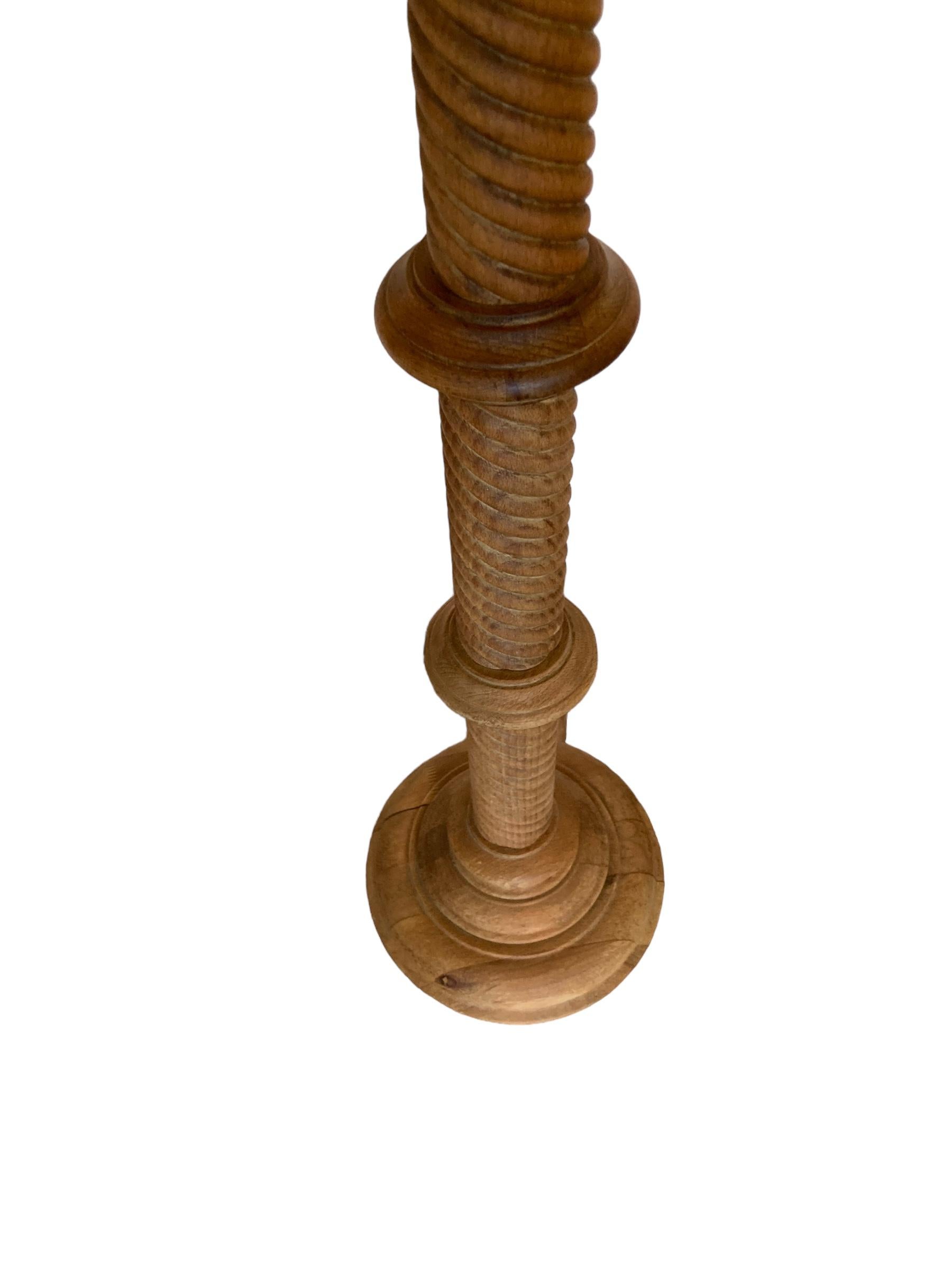 19th Century Carved Light Oak Pedestal Torchere with a captivating barley twist  1