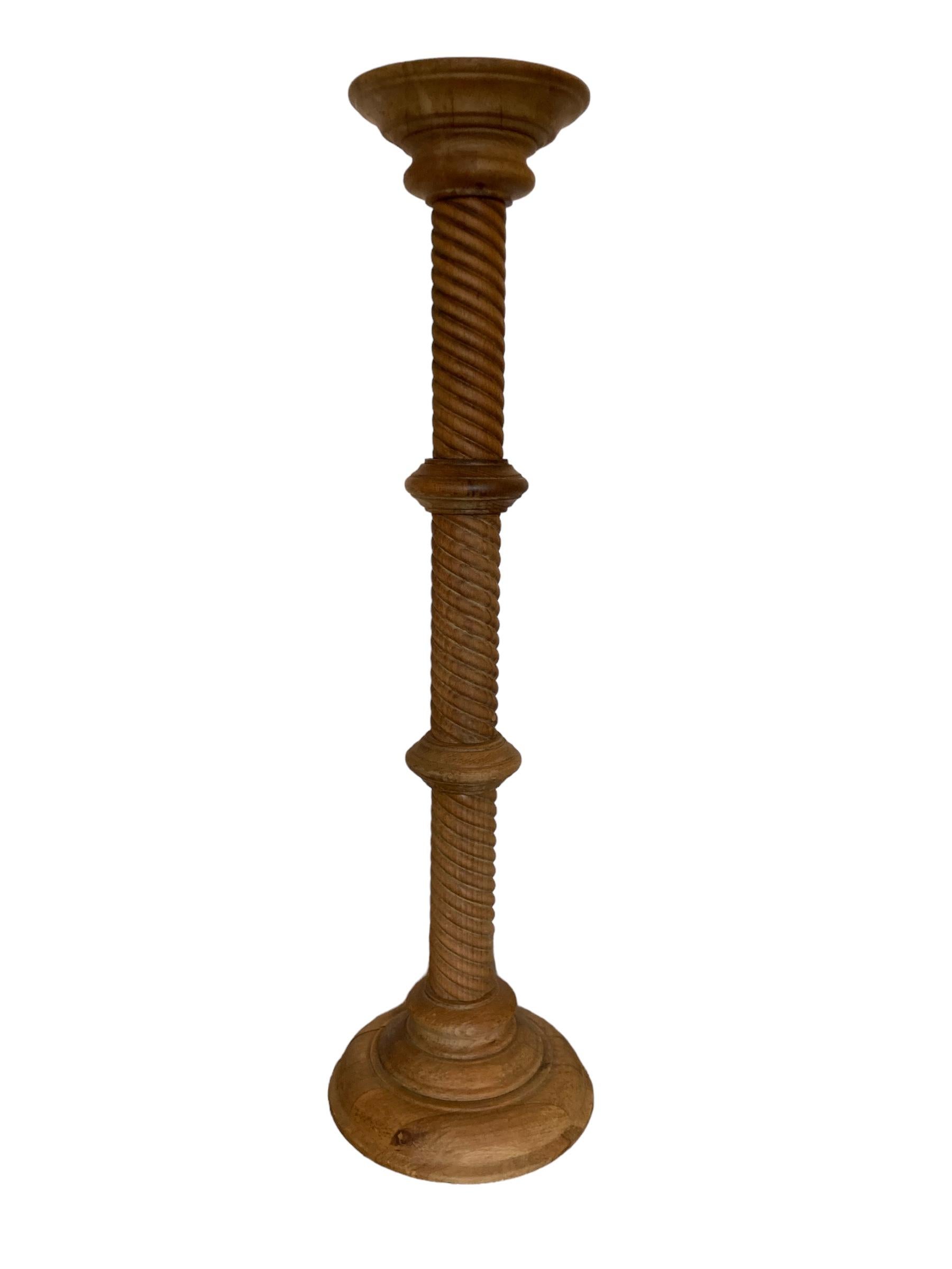 19th Century Carved Light Oak Pedestal Torchere with a captivating barley twist  2