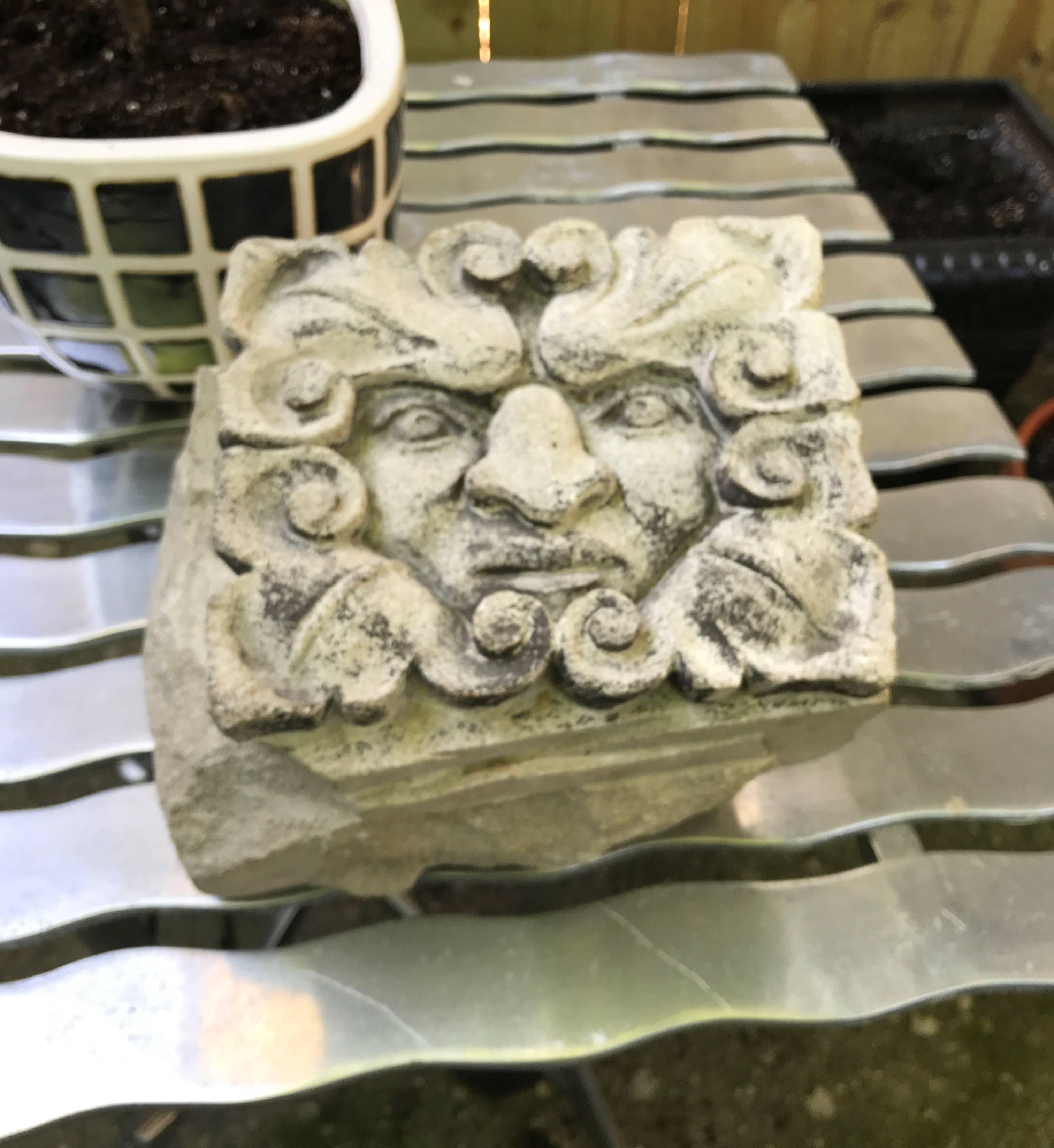 A carved limestone 19th century gargoyle. The architectural fragment element is masterfully executed.
Small enough to use as a decorative tabletop object indoors or a garden ornament outdoors.
 