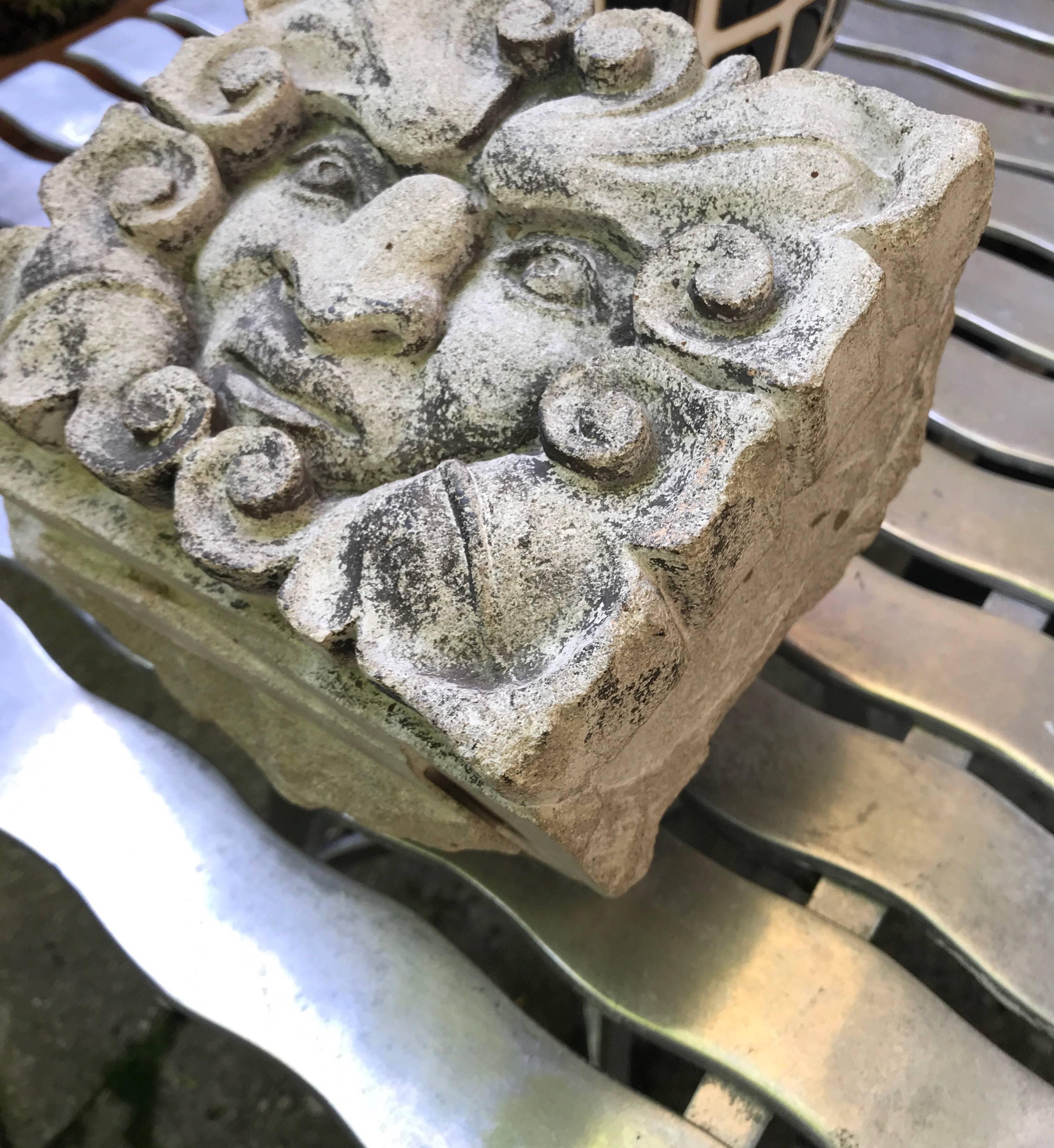 American 19th Century Carved Limestone Gargoyle Architectural Fragment Element