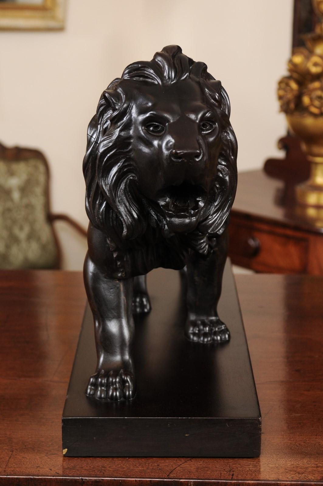 Hand-Carved 19th Century Carved Lion on Plinth Base