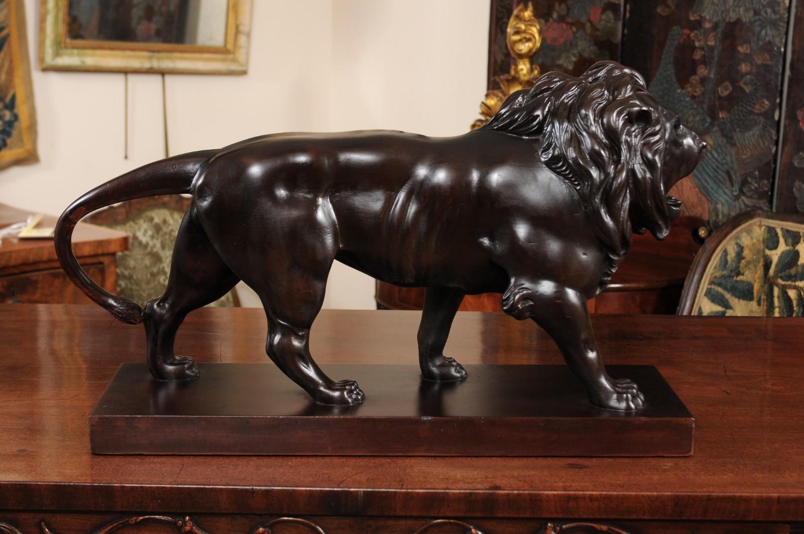 19th Century Carved Lion on Plinth Base In Good Condition In Atlanta, GA