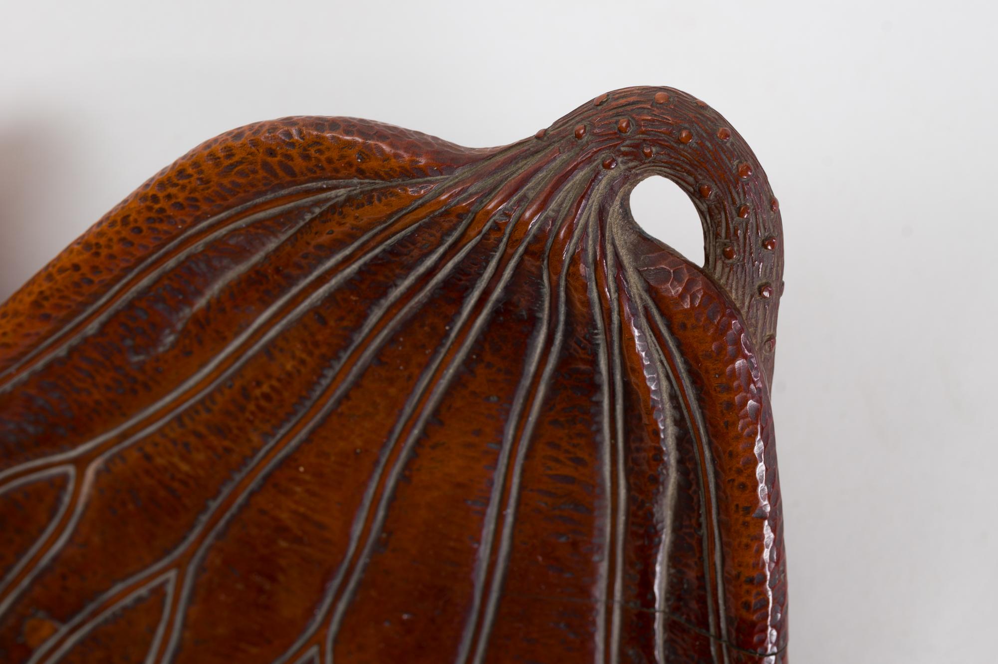 Meiji 19th Century Carved Lotus Leaf Tray