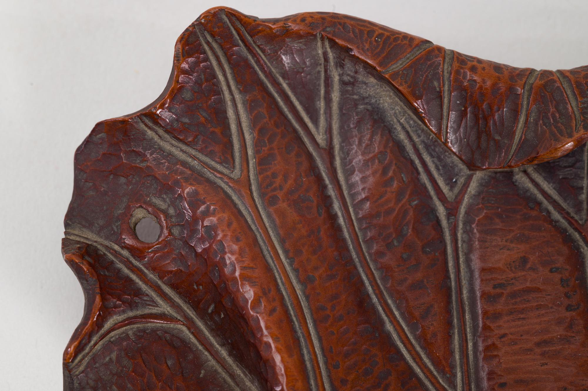 Fruitwood 19th Century Carved Lotus Leaf Tray