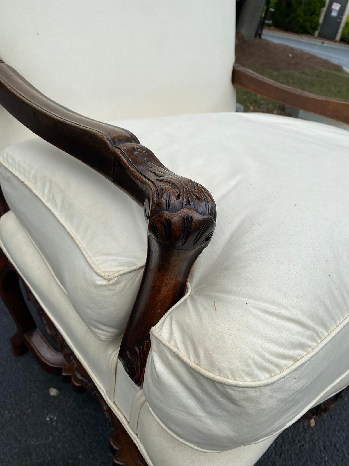 19th Century Carved Louis XV Style Armchair with Stretcher 4