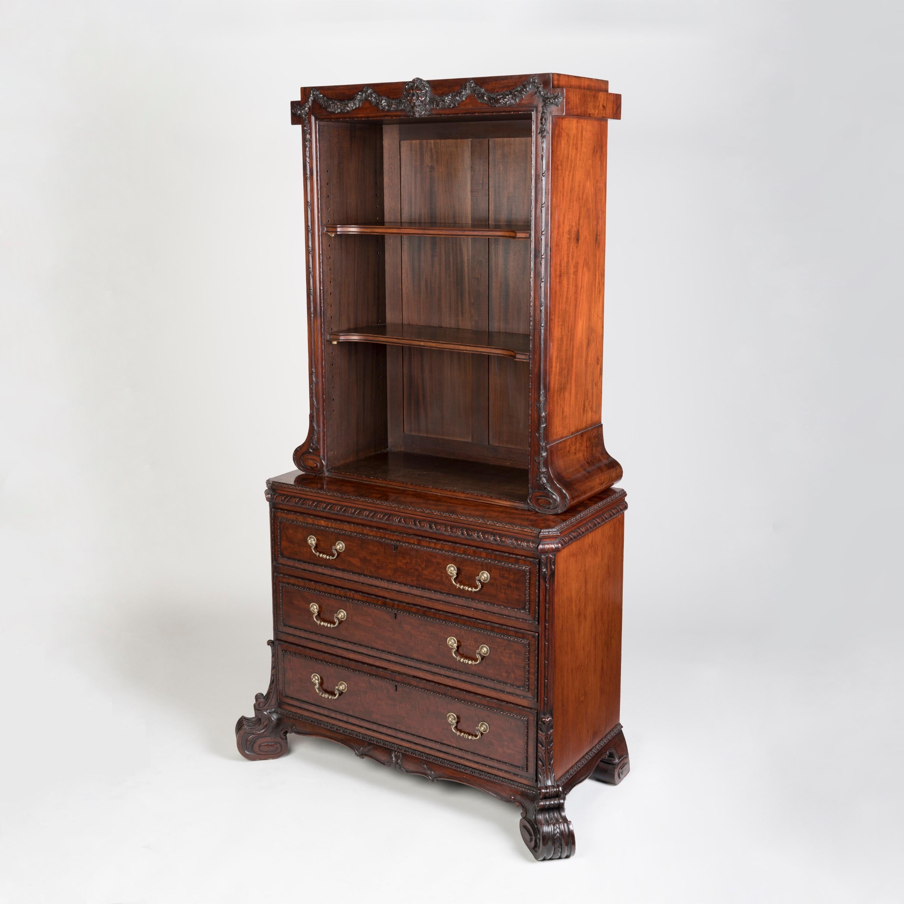 George II 19th Century Carved Mahogany Cabinet Bookcase by H. Samuel in the Georgian Style For Sale