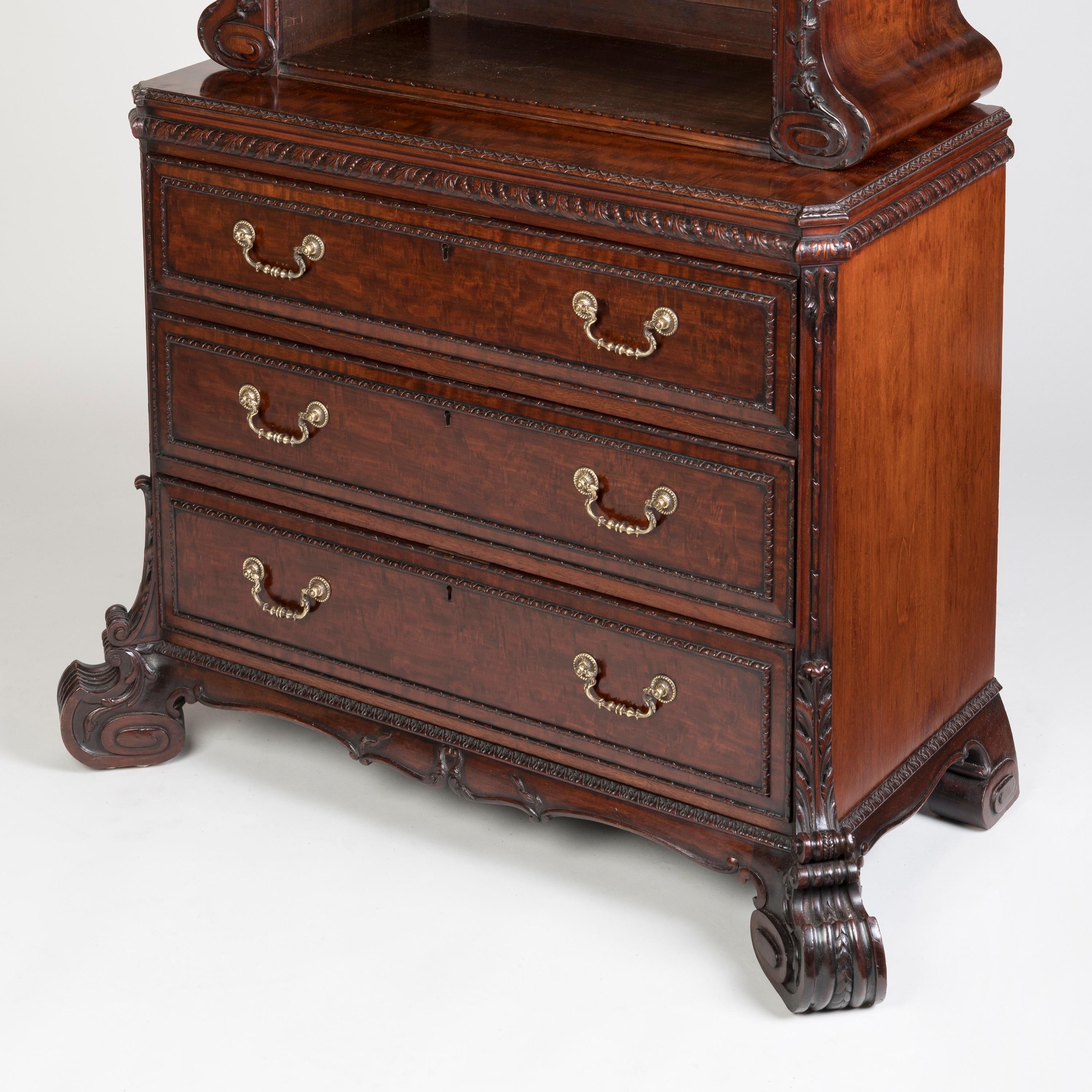 English 19th Century Carved Mahogany Cabinet Bookcase by H. Samuel in the Georgian Style For Sale