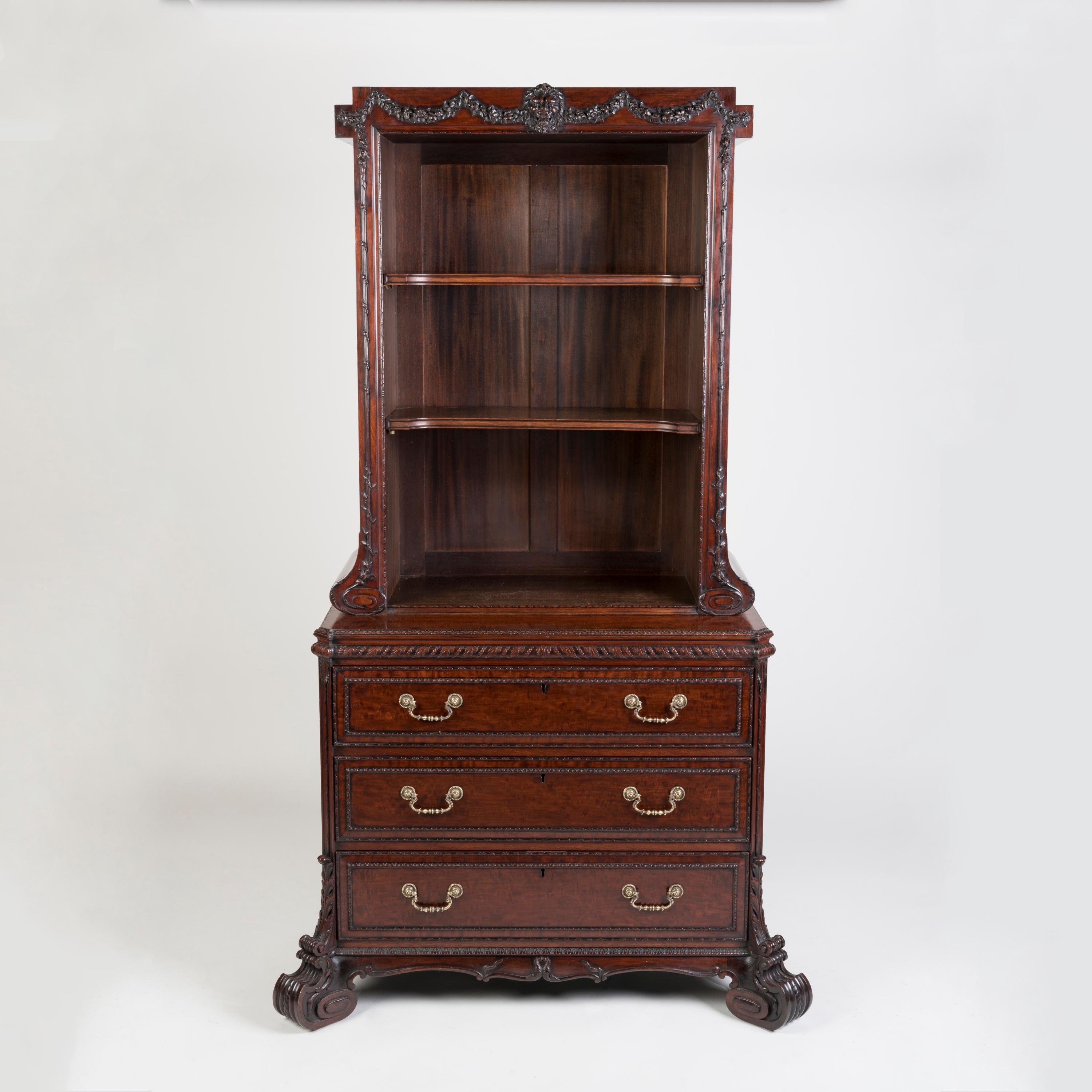 19th Century Carved Mahogany Cabinet Bookcase by H. Samuel in the Georgian Style For Sale 2