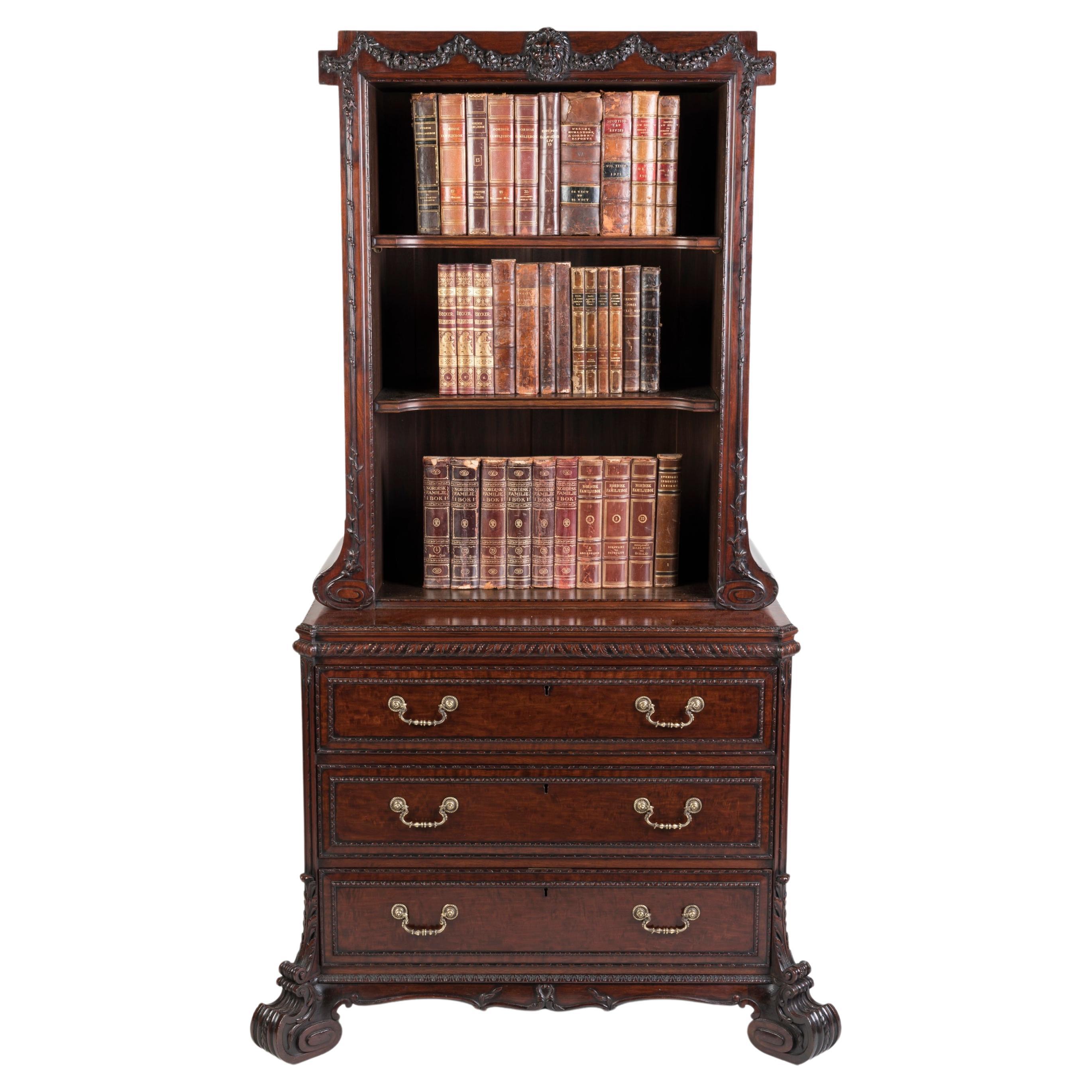 19th Century Carved Mahogany Cabinet Bookcase by H. Samuel in the Georgian Style For Sale