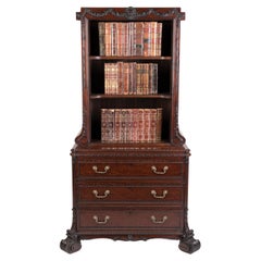 Antique 19th Century Carved Mahogany Cabinet Bookcase by H. Samuel in the Georgian Style