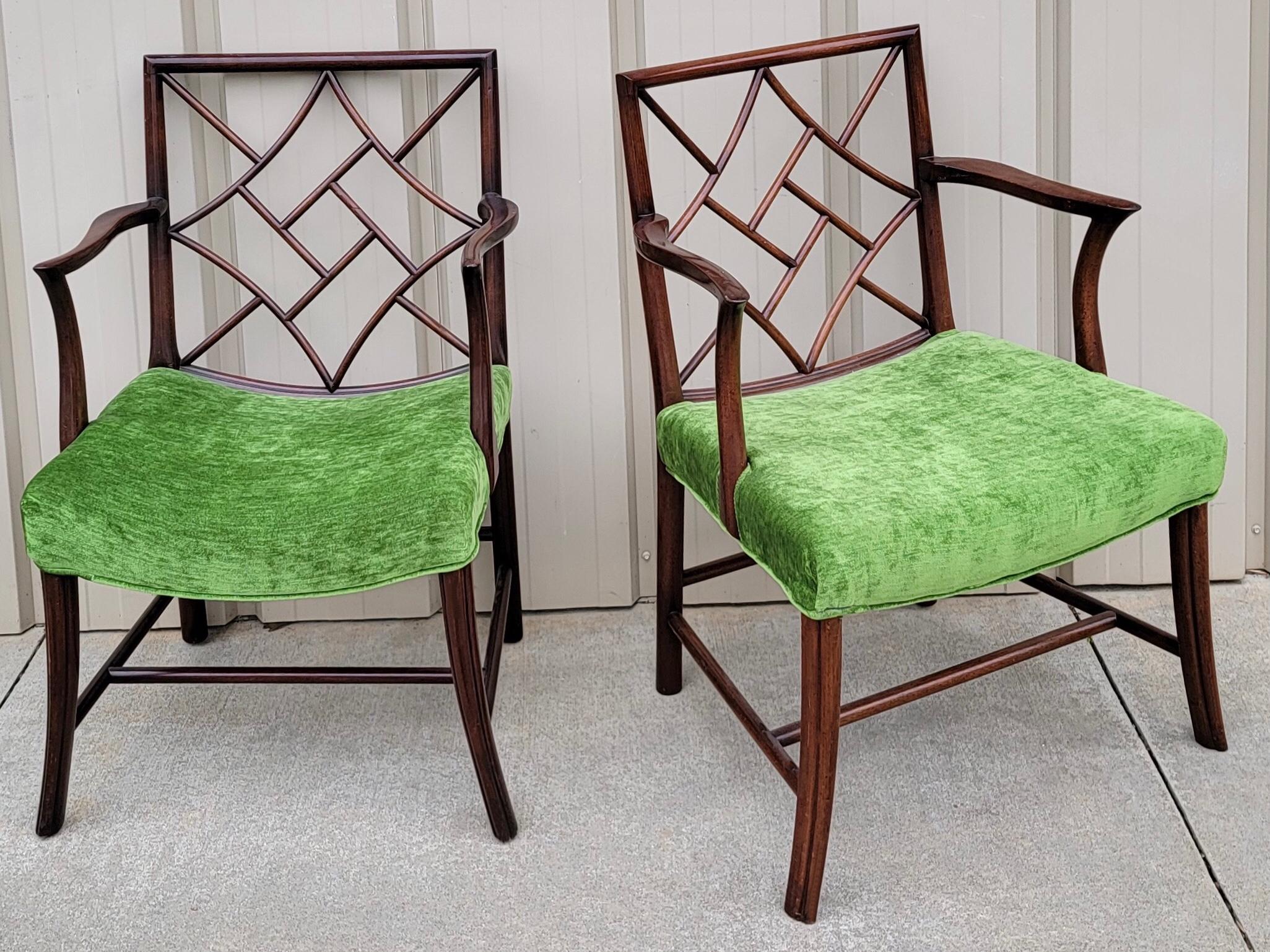 American 19th Century Carved Mahogany Chinese Chippendale Style Chairs, Near Pair