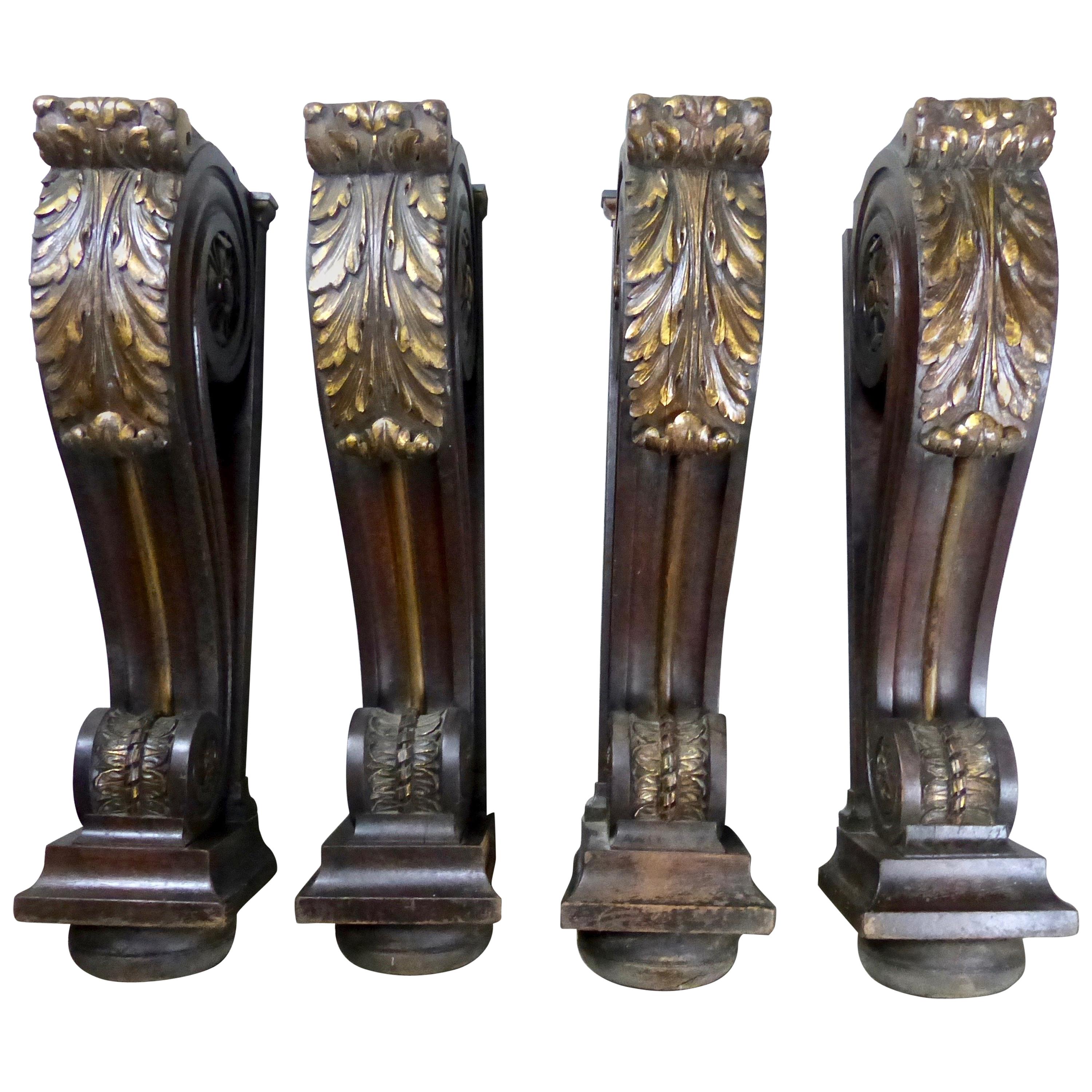 19th Century Carved Mahogany Corbels with Gilt Finish